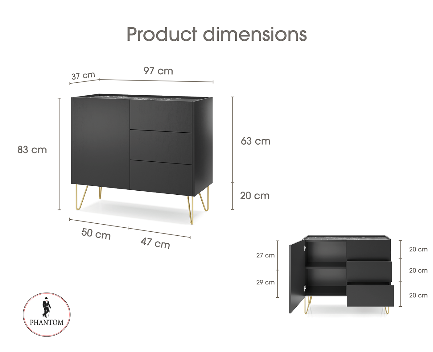 Harmony Dresser - Chest of Drawers with Three Drawers and One Door