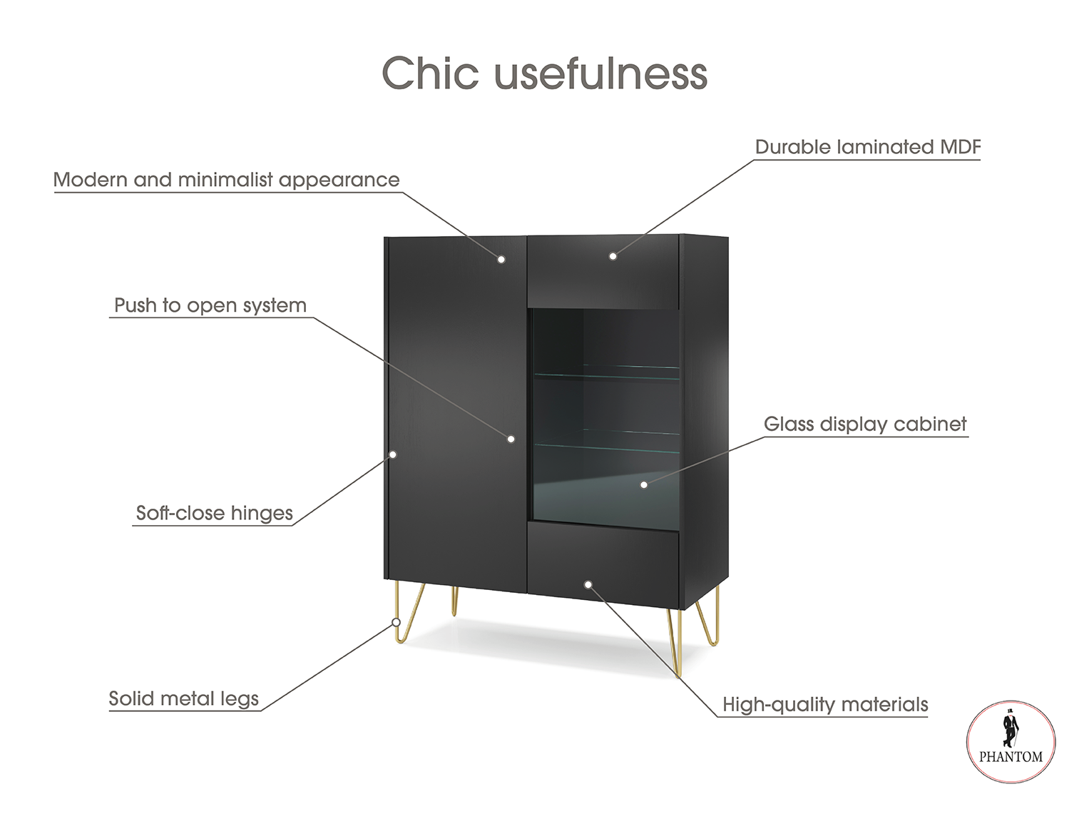 Harmony Cabinet - Cabinet with Two Doors and Glass Cabinet Display