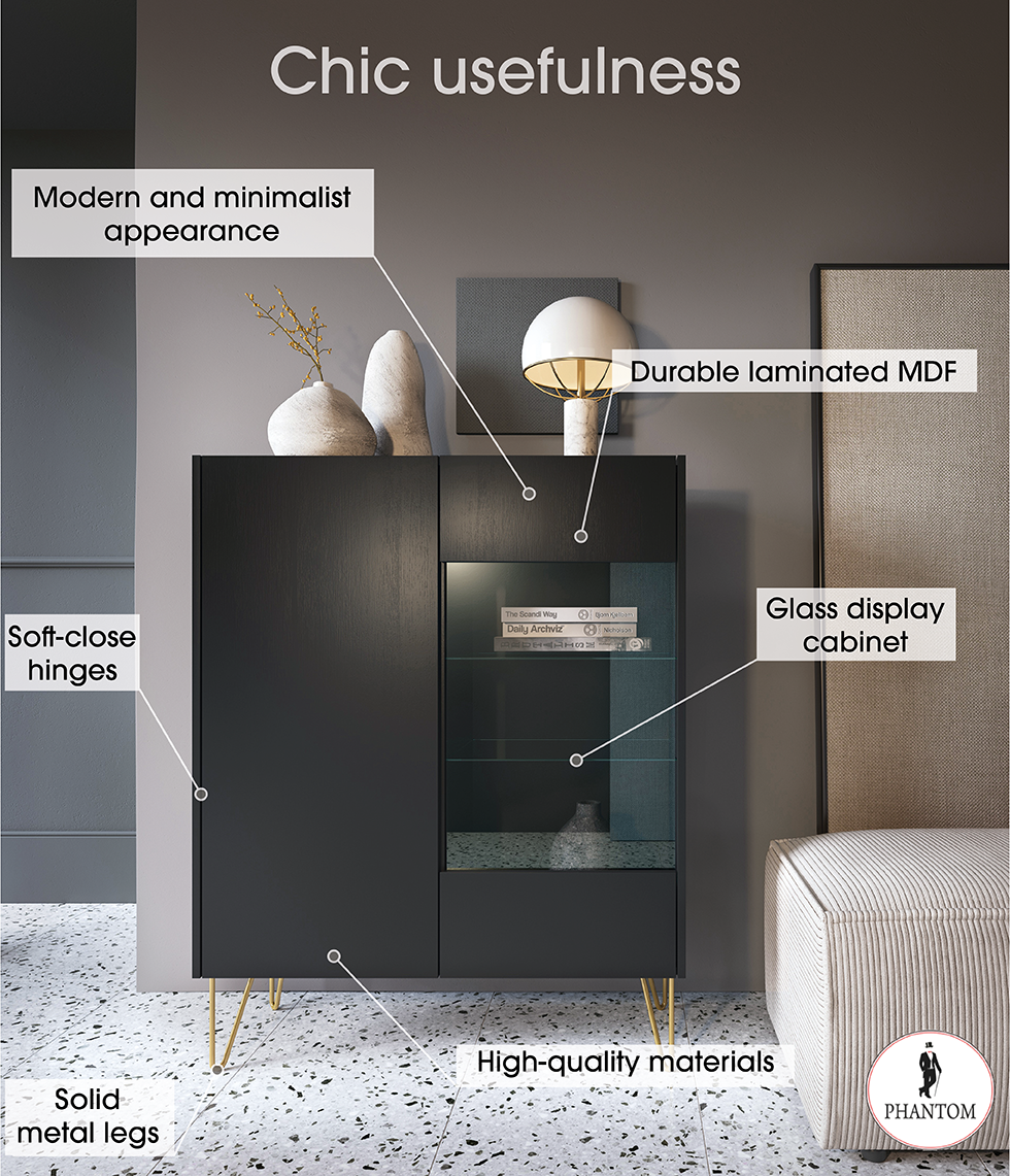 Harmony Cabinet - Cabinet with Two Doors and Glass Cabinet Display