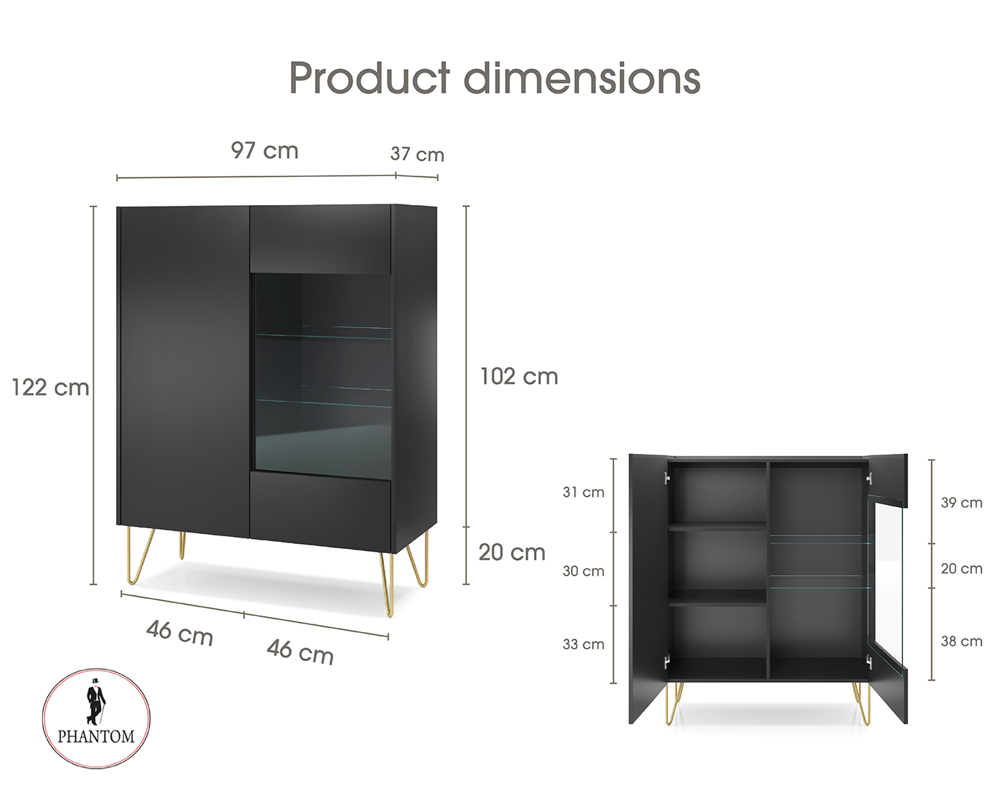 Harmony Cabinet - Cabinet with Two Doors and Glass Cabinet Display