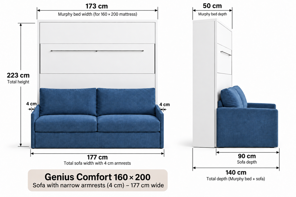 Customizable Genius Comfort Murphy Bed with Sofa 160 x 200 cm – Cashmere
