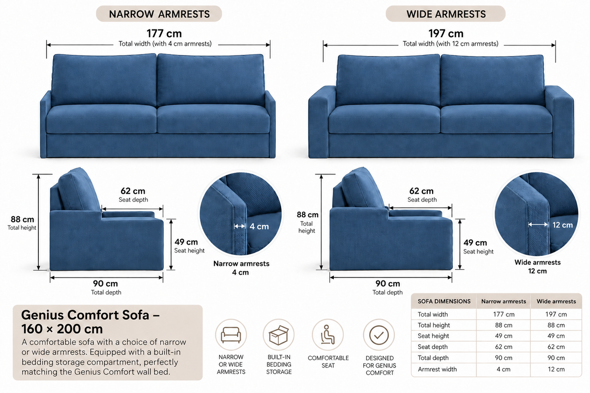 Customizable Genius Comfort Murphy Bed with Sofa 160 x 200 cm – Cashmere