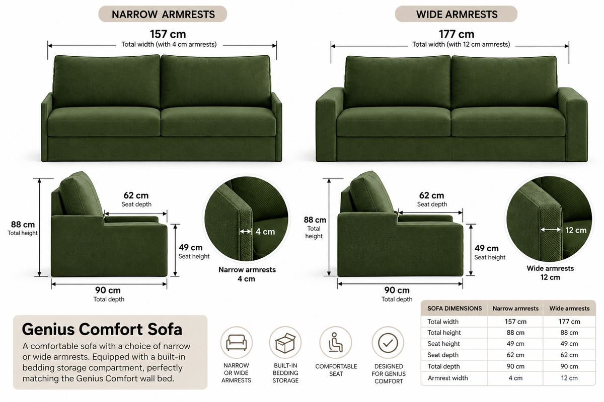 Customizable Genius Comfort Murphy Bed with Sofa 140 x 200 cm – Cashmere