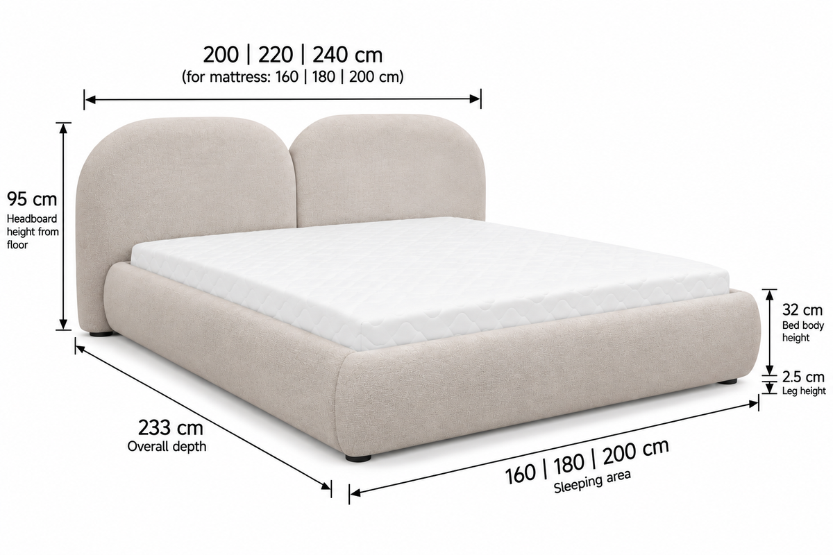 NUBO Upholstered Bed  160 / 180/ 200 cm – Choose Your Configuration