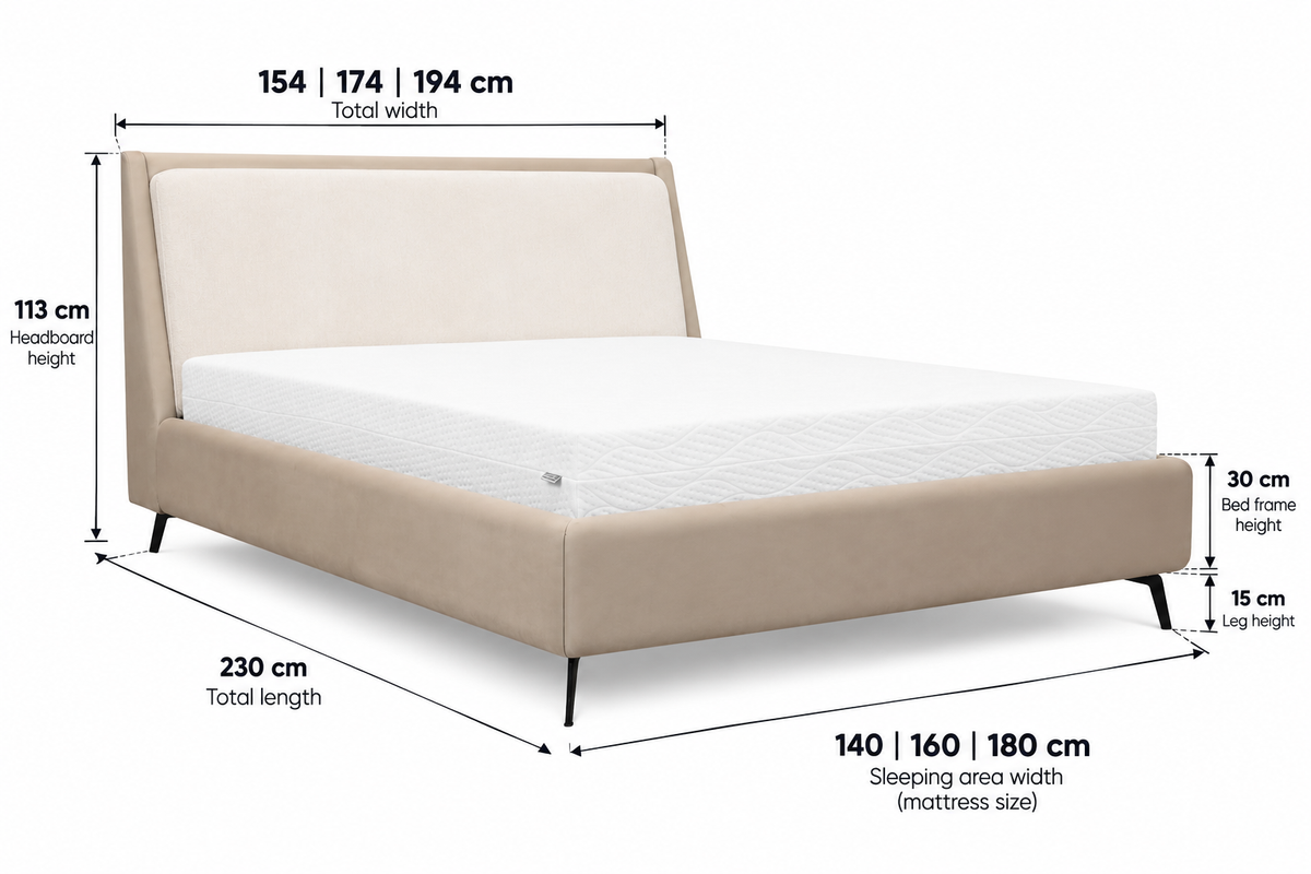 MERCI Upholstered Bed 140 / 160 / 180 cm – Choose Your Configuration