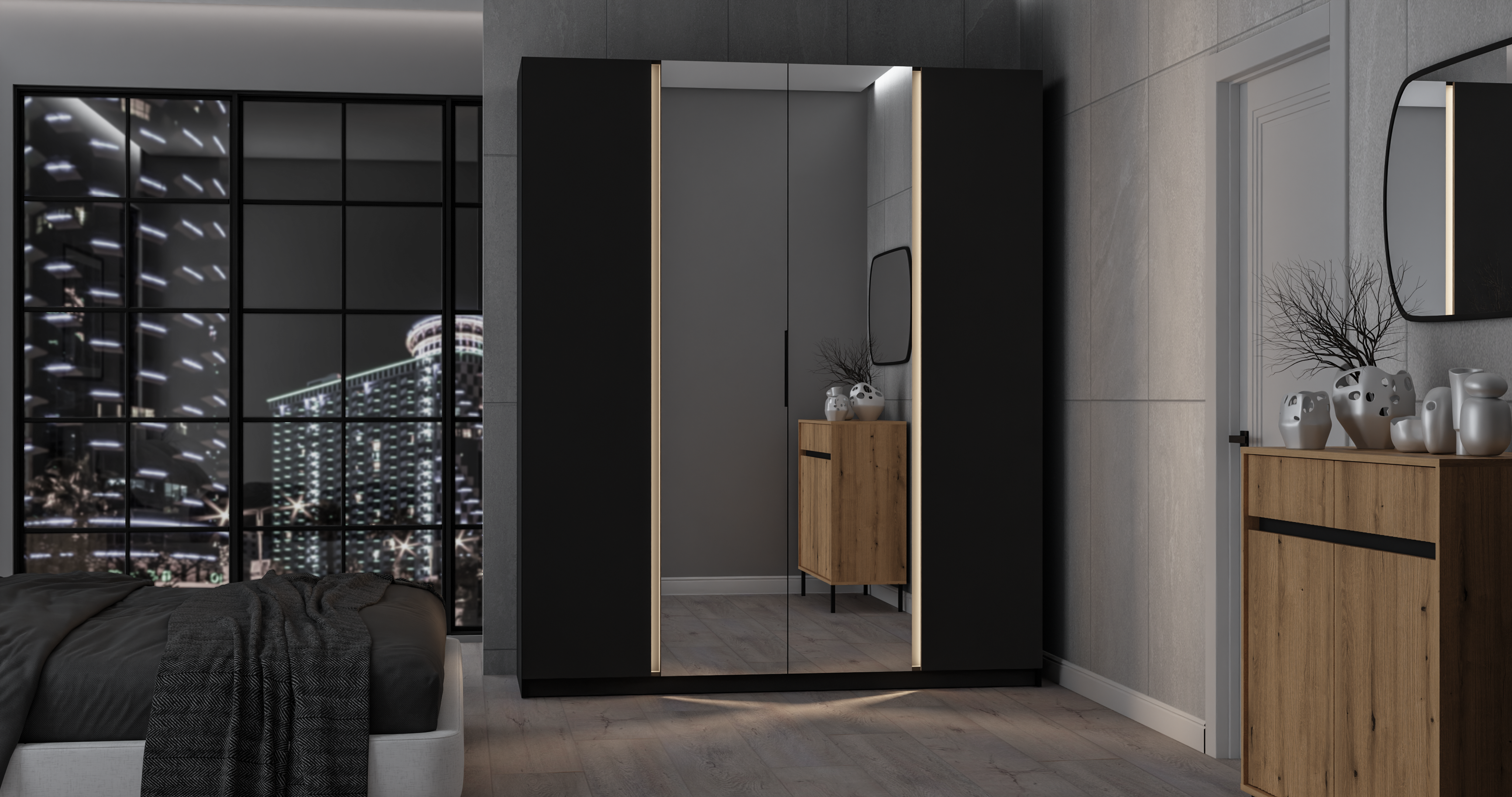 LE KAJA BL/BL 2F 2 Wardrobe with Mirror