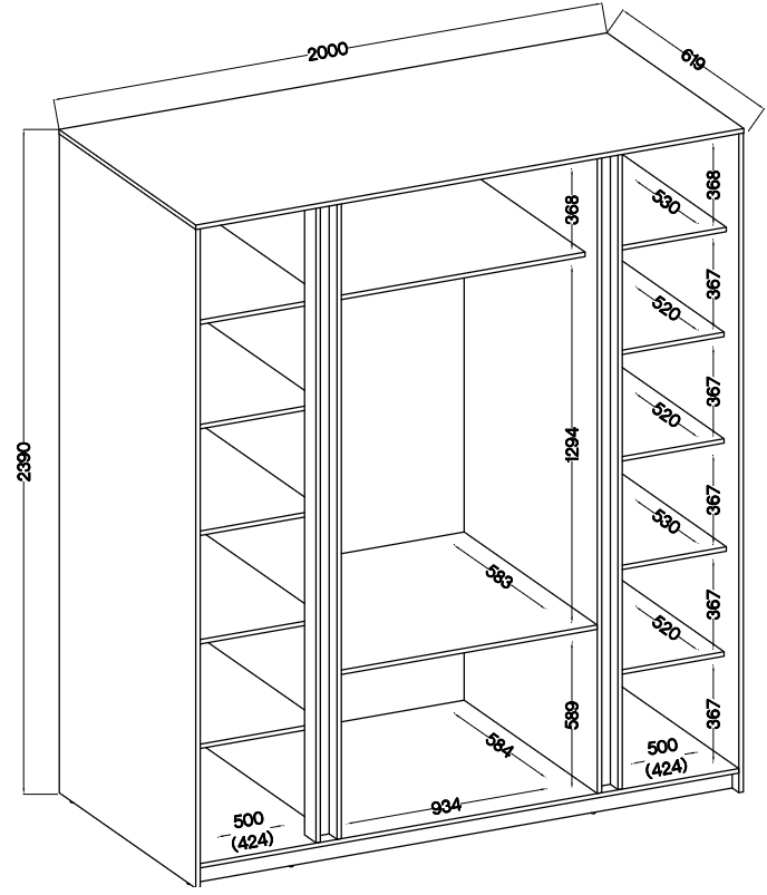 LE KAJA EV/EV 4 3S Wardrobe with Mirror