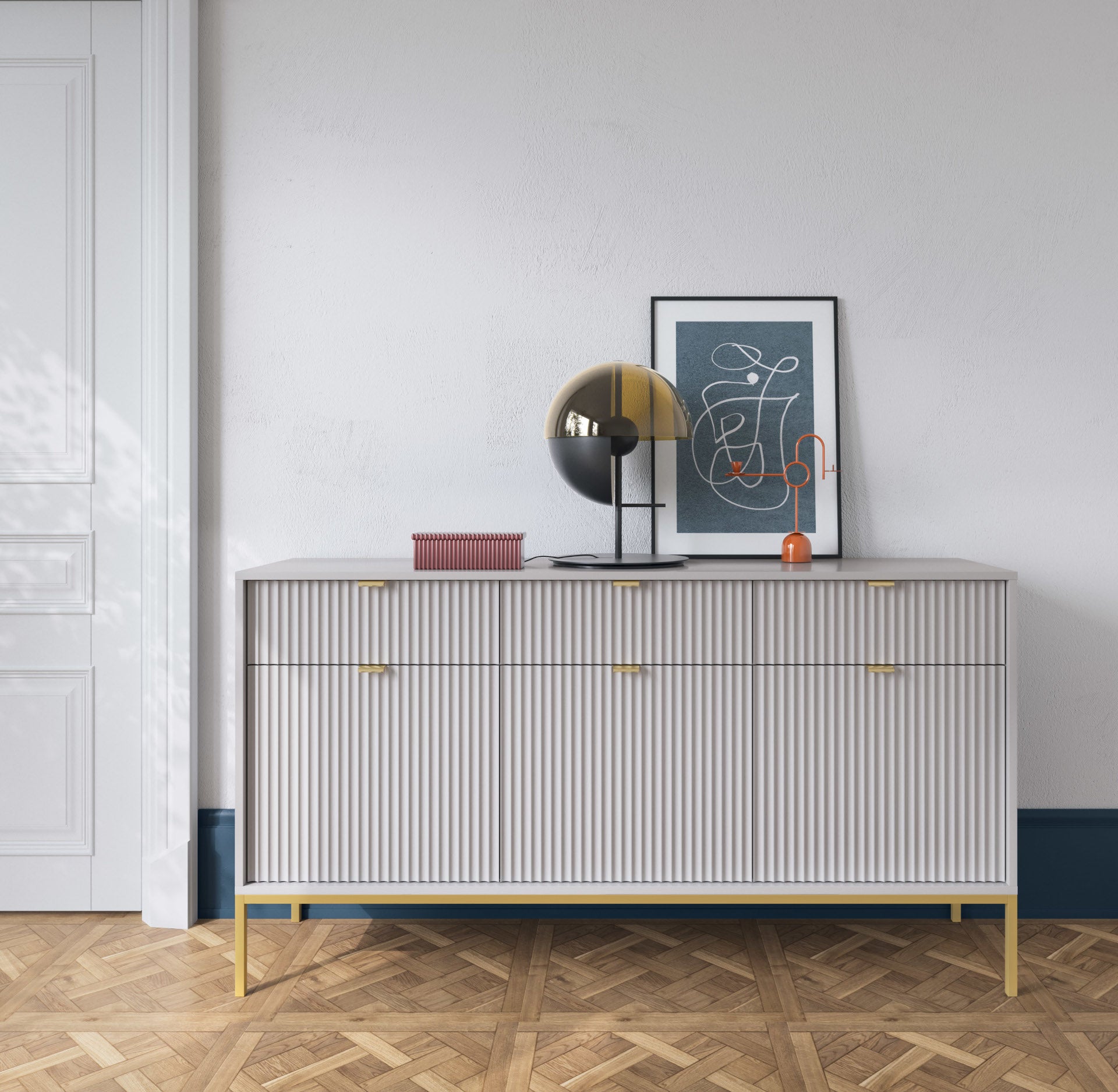 Nova Dresser Gray - Modern Design with Three Push to Open Door and Three Drawers