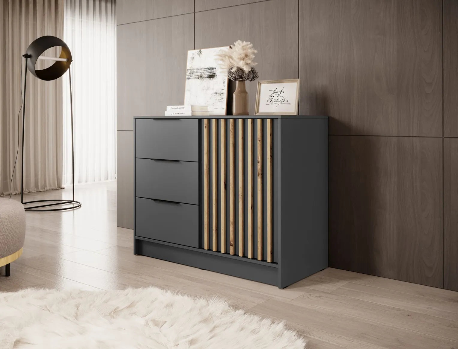 Nelly K2 Chest of Drawers – Graphite / Artisan Slats