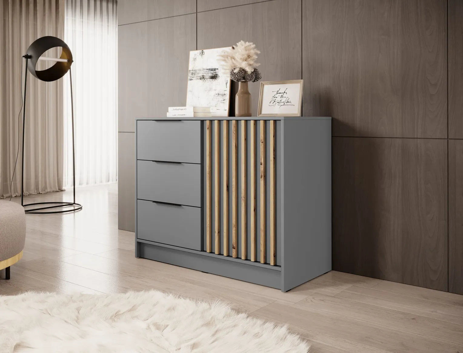 Nelly K2 Chest of Drawers – Grey / Artisan Slats