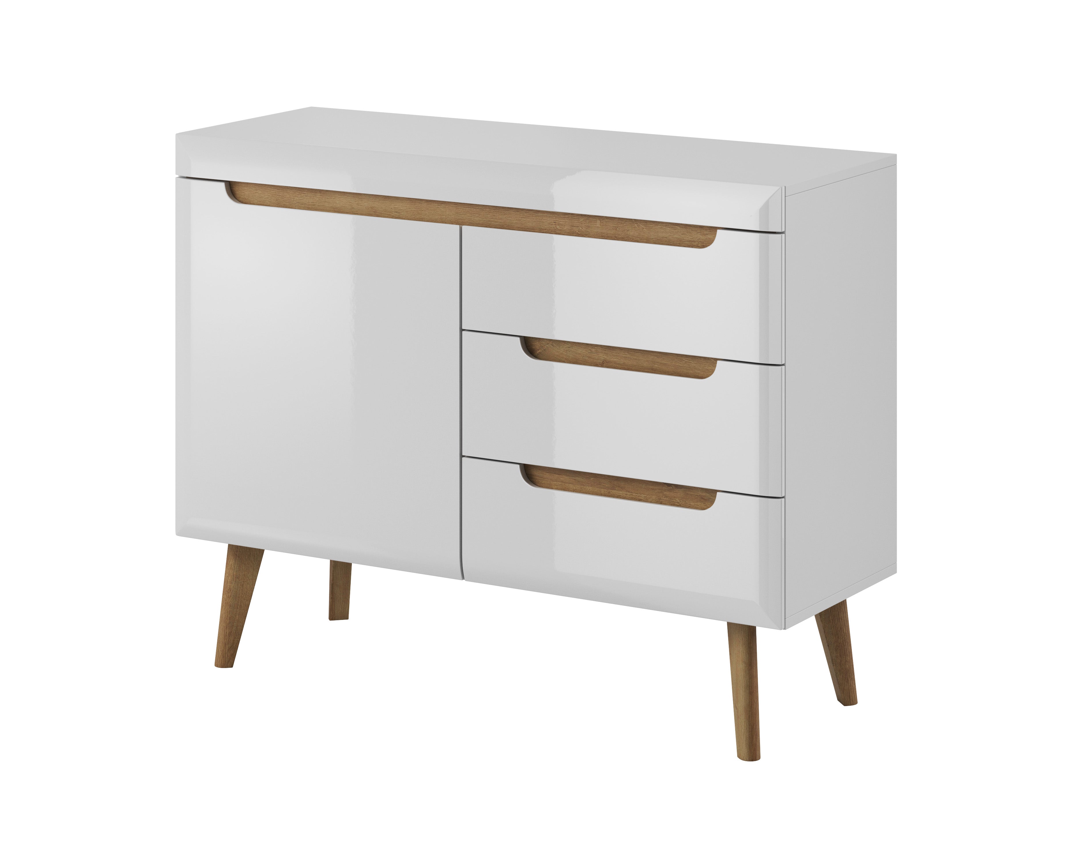 Nordi Chest of Drawers White- Scandic Style whit One Push to Open System Doors and Three Drawers