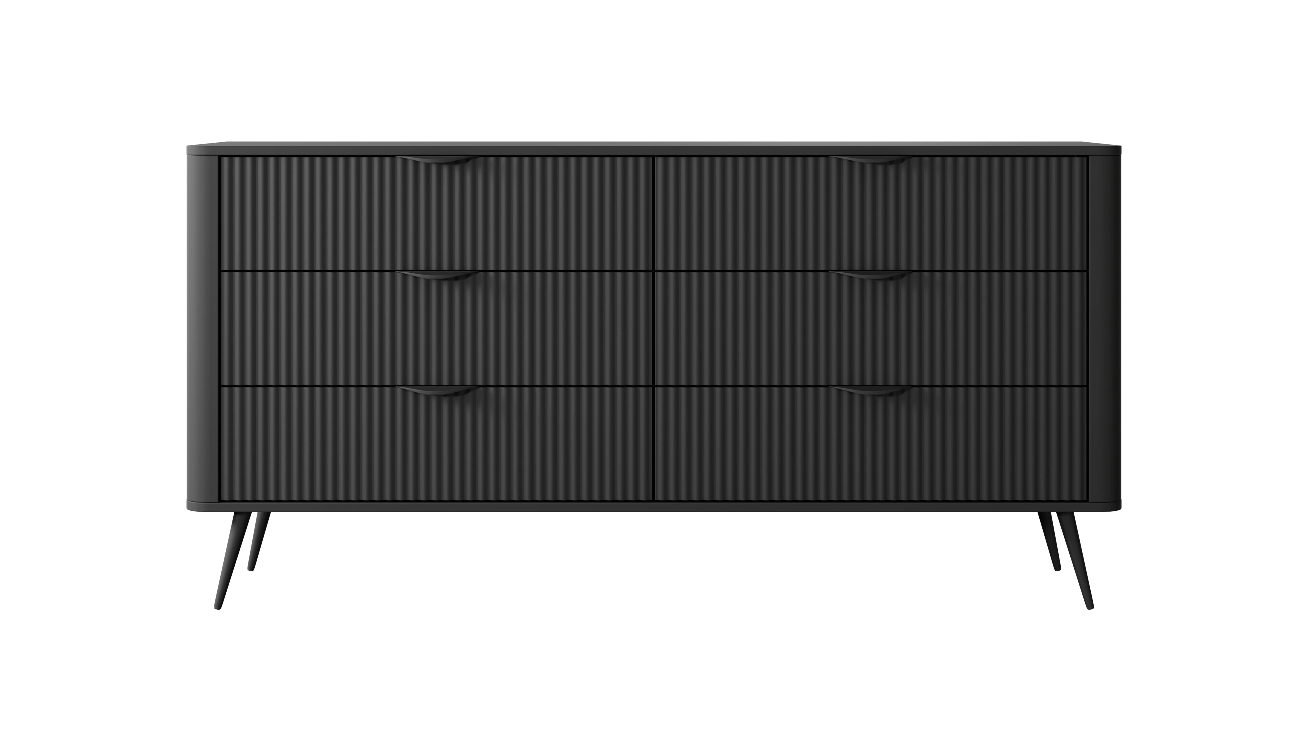 Lask Lante – Sideboard 163 cm with 6 Drawers Black (163.2 × 81.2 × 38 cm)