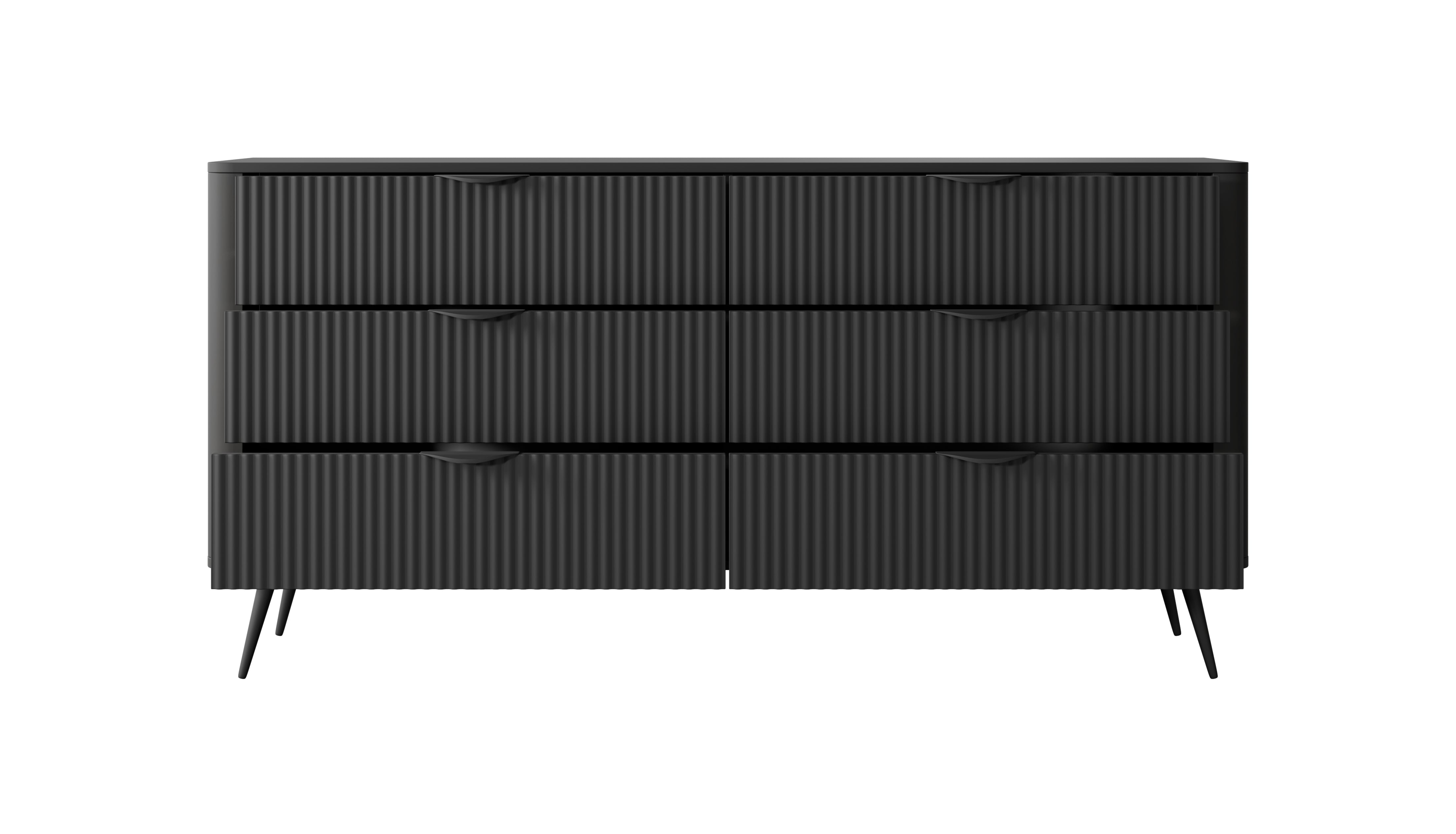 Lask Lante – Sideboard 163 cm with 6 Drawers Black (163.2 × 81.2 × 38 cm)
