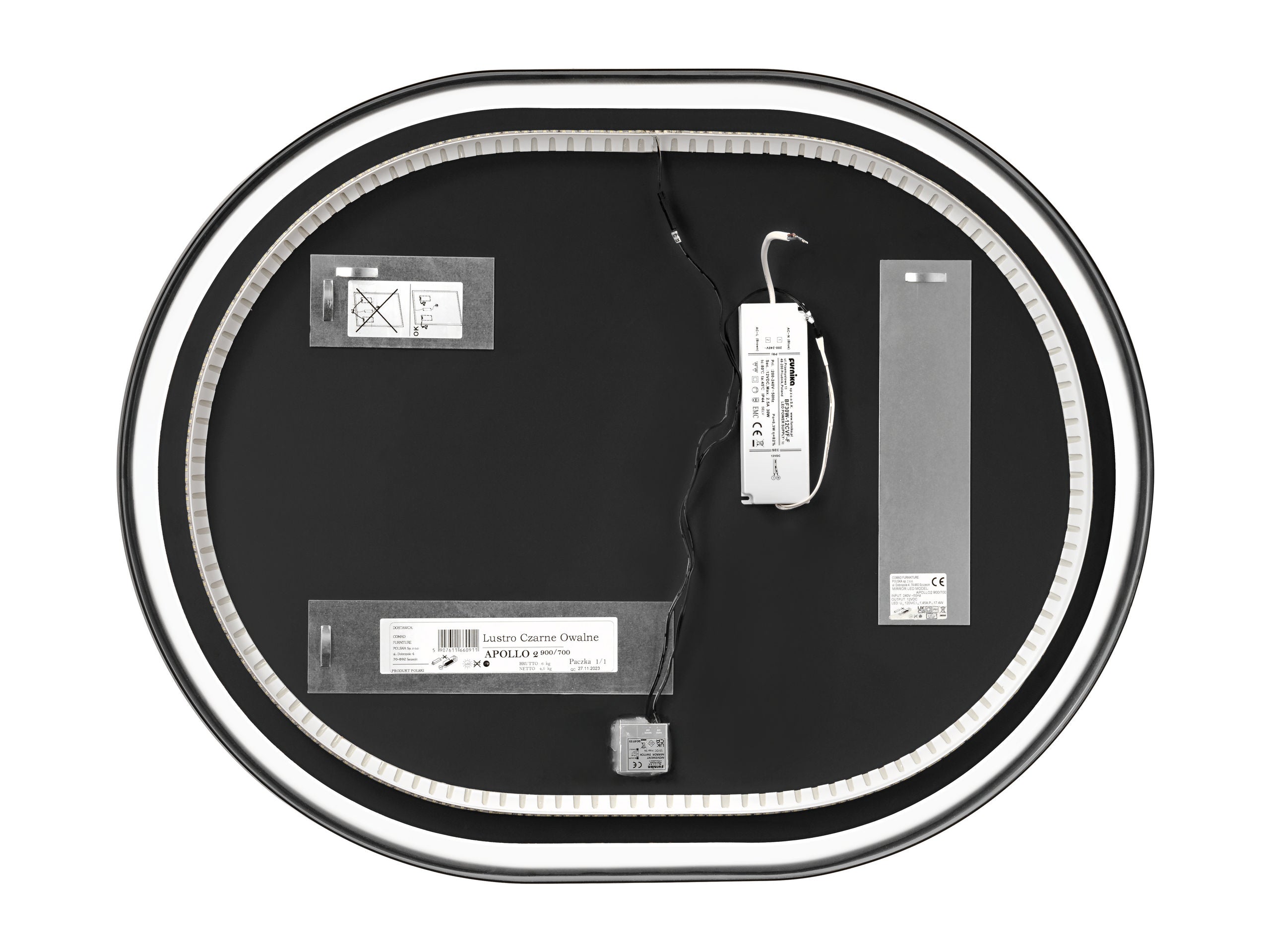 Apollo 2 Black LED Mirror – 70 x 90 cm