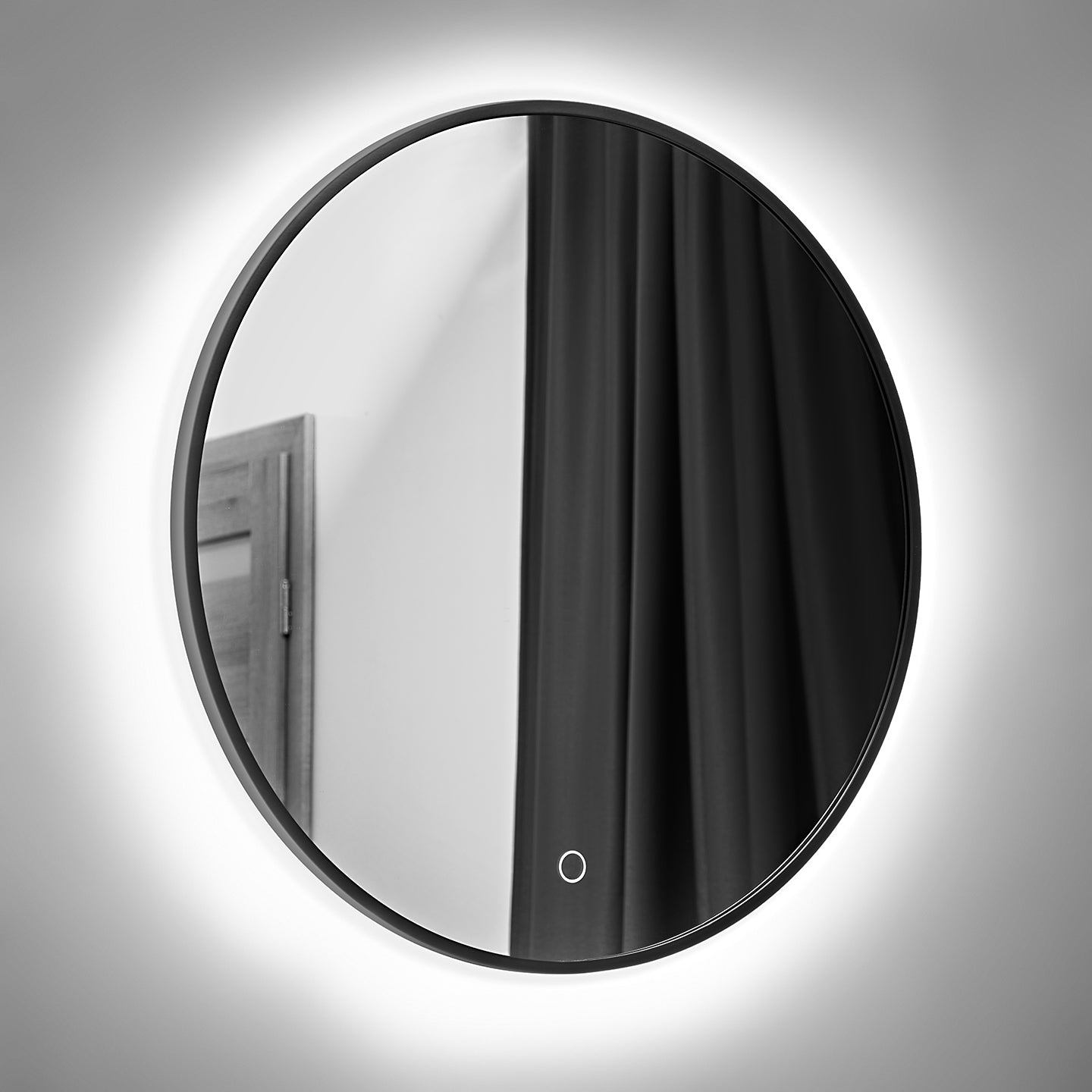 Luna 80 – Round LED Bathroom Mirror with Black Aluminium Frame, 80 cm