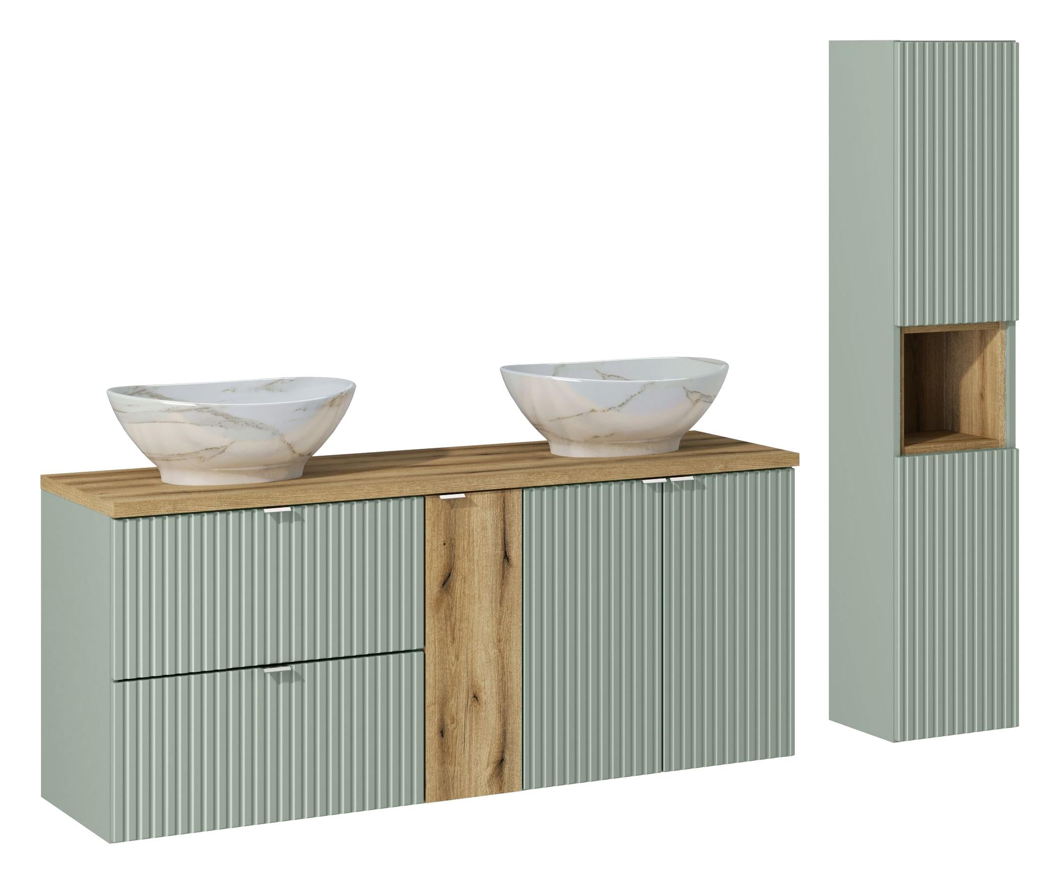 Line Reed Green with High Cabinet Bathroom Set 140CM UN PATI SET-LRG B OAK