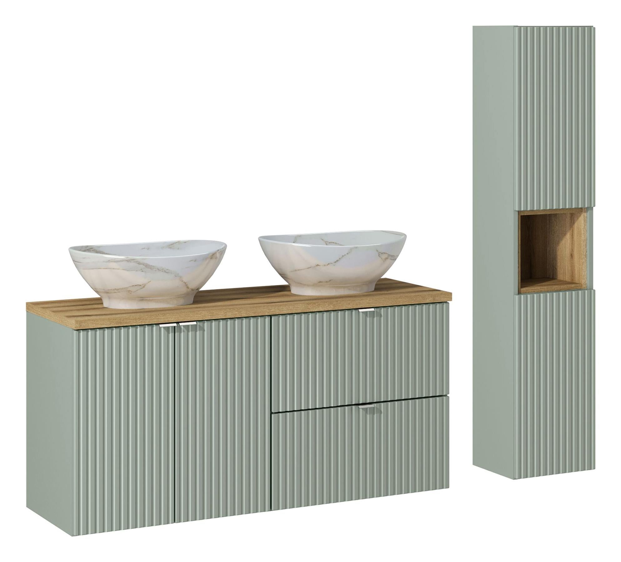 Line Reed Green with High Cabinet Bathroom Set 120CM UN PATI SET-LRG B OAK