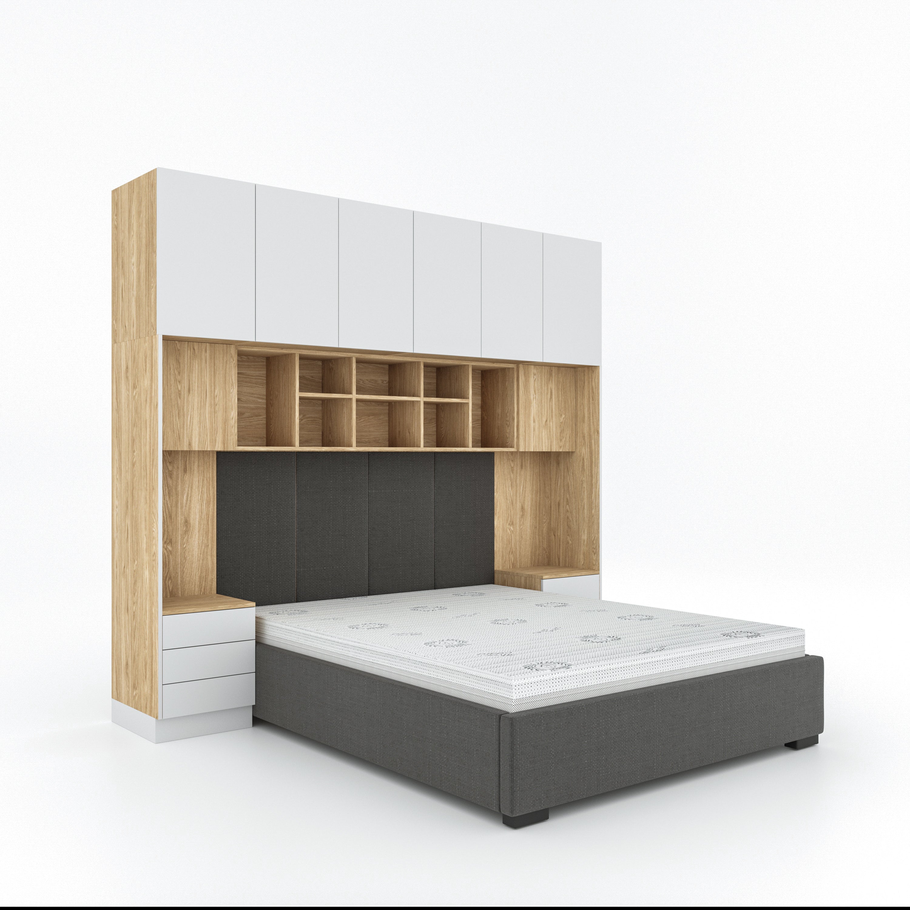SLEEP VARIA Customizable Bedroom Build-in System with Nightstands – Oiled Oak / White Matt