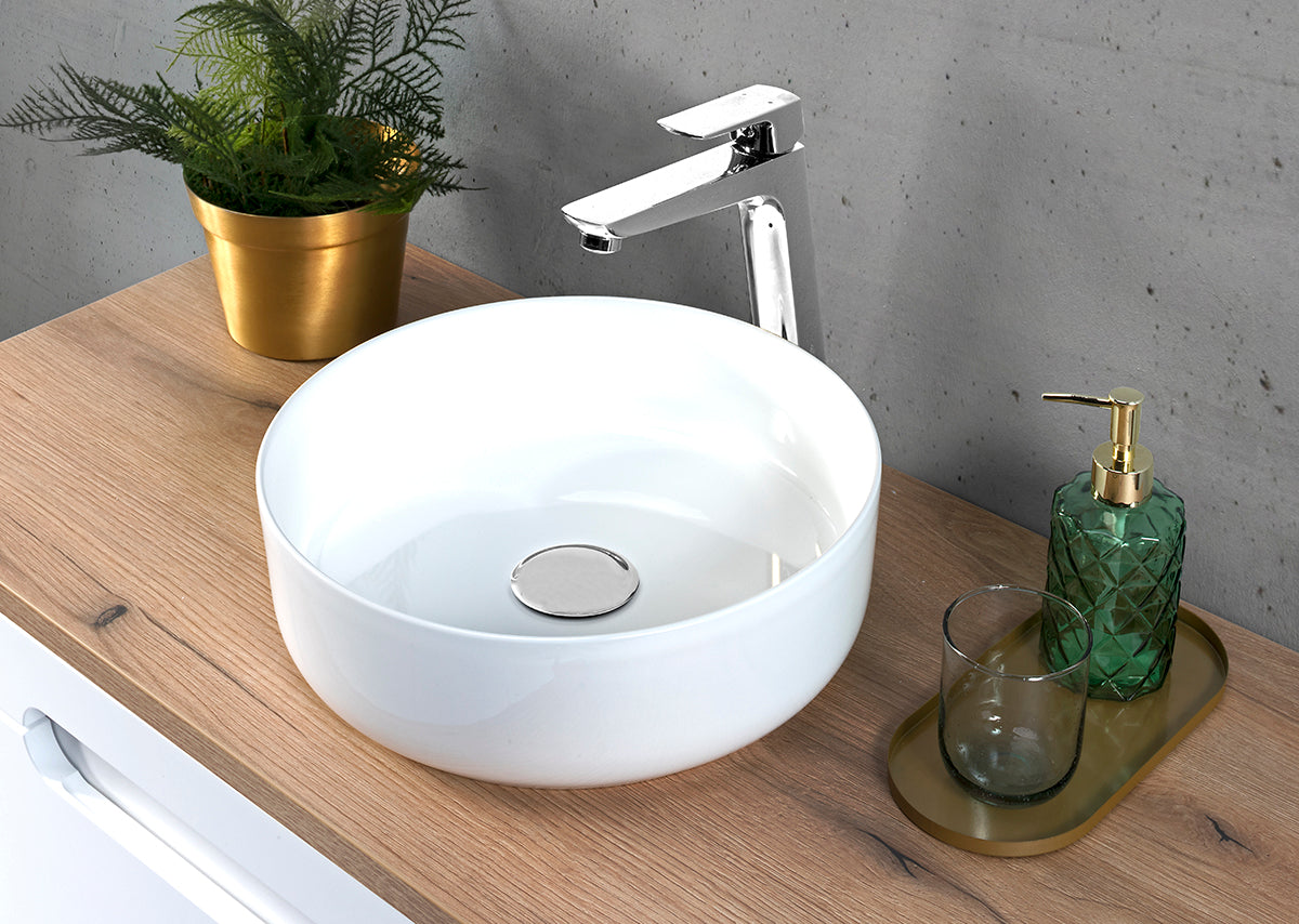 Maja Countertop Basin – Gloss White, 36.5 x 36.5 cm