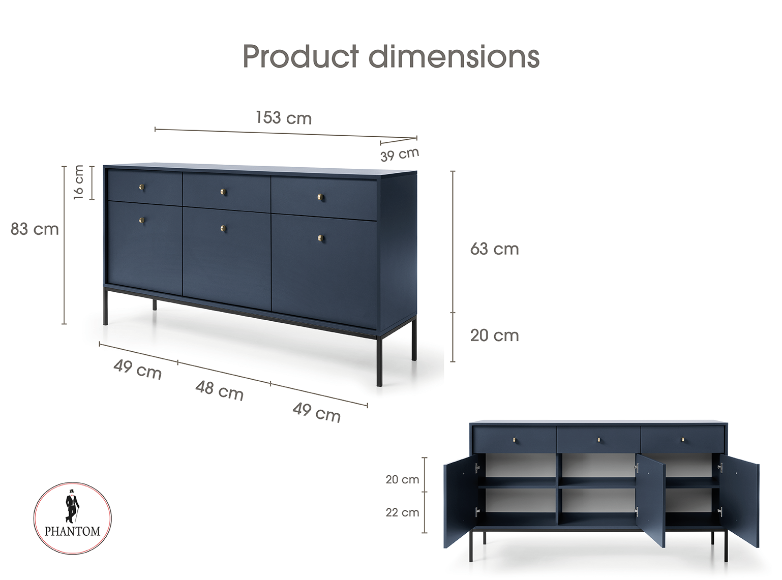 Mono Dresser with Three Push to Open System Doors and Three Drawers Beige