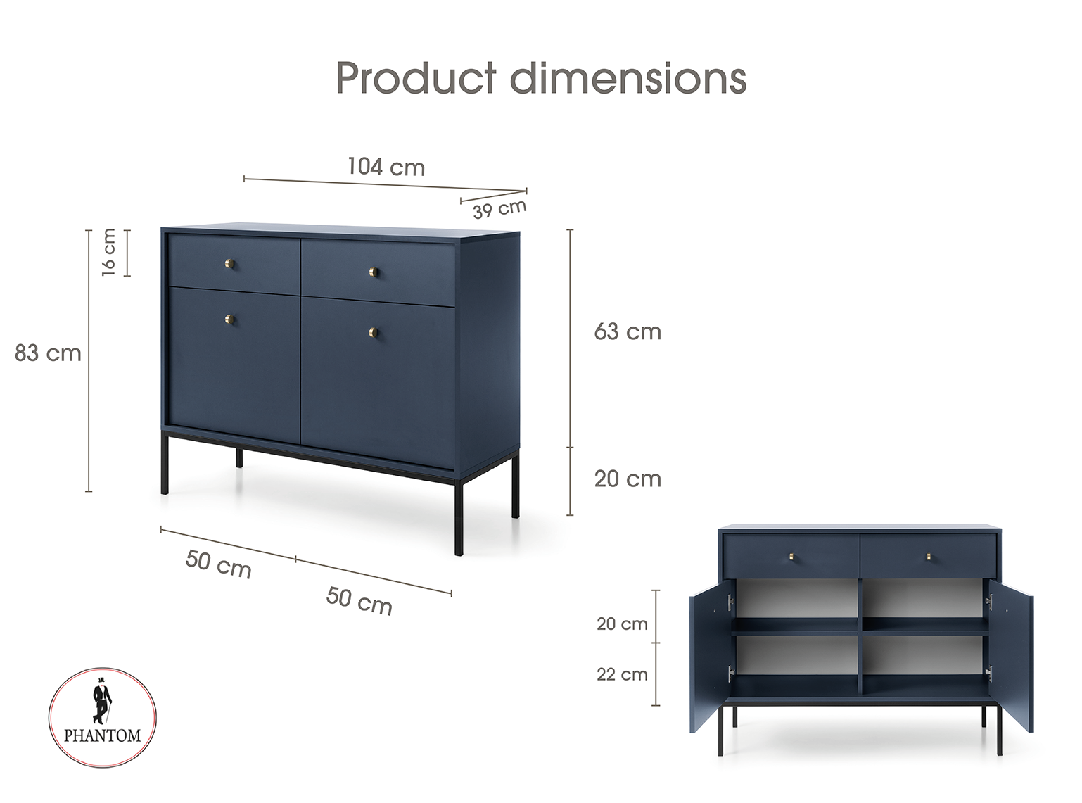 Mono Dresser with Two Push to Open System Doors and Two Drawers Beige