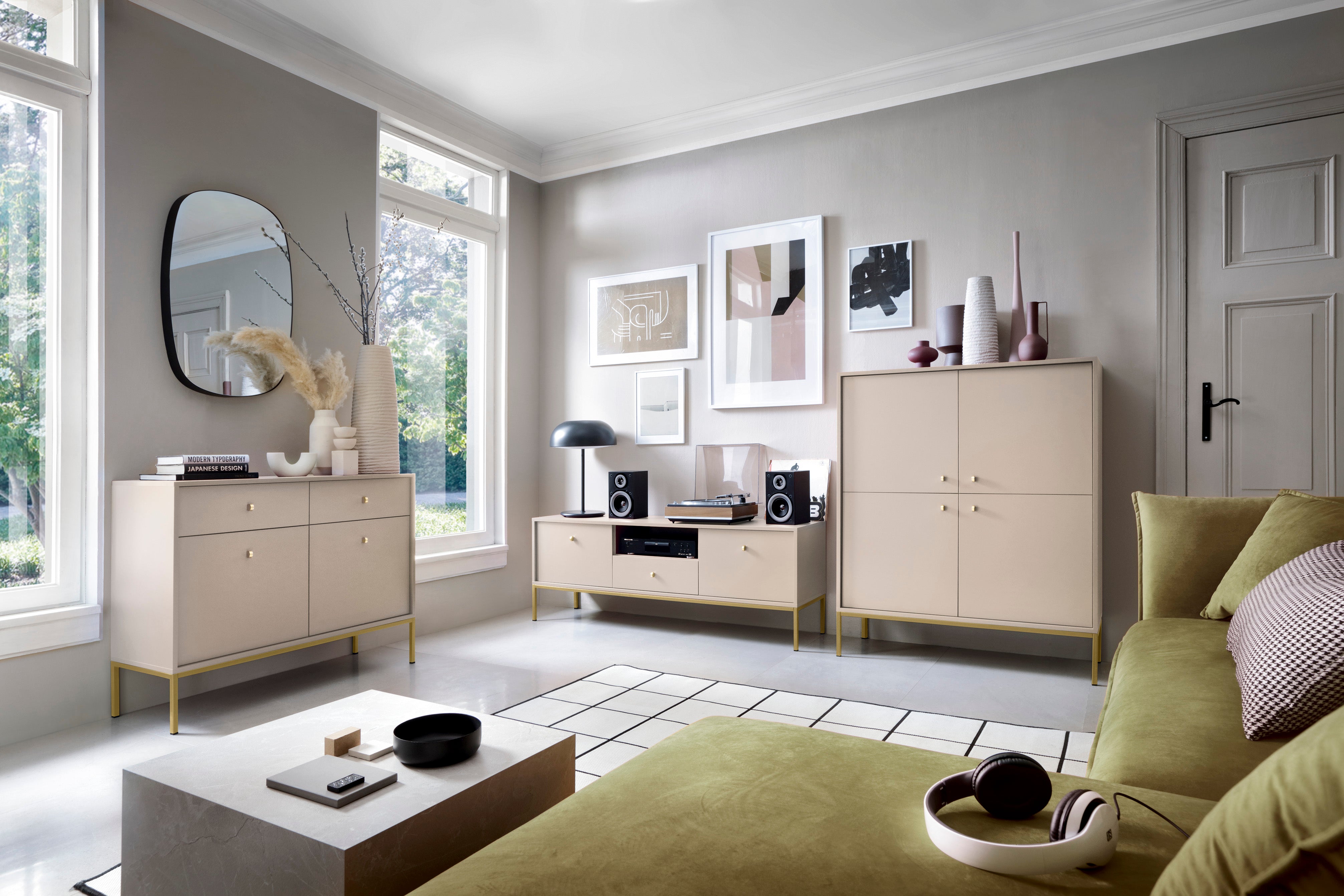 Mono Dresser with Two Push to Open System Doors and Two Drawers Beige