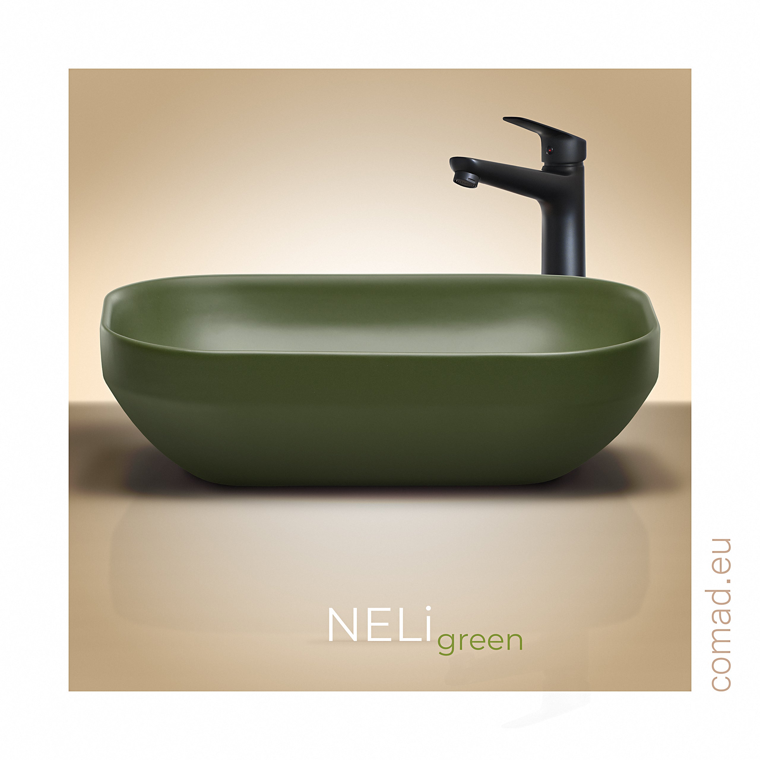 Neli Countertop Basin – Matt Forest Green, 61 x 38 cm
