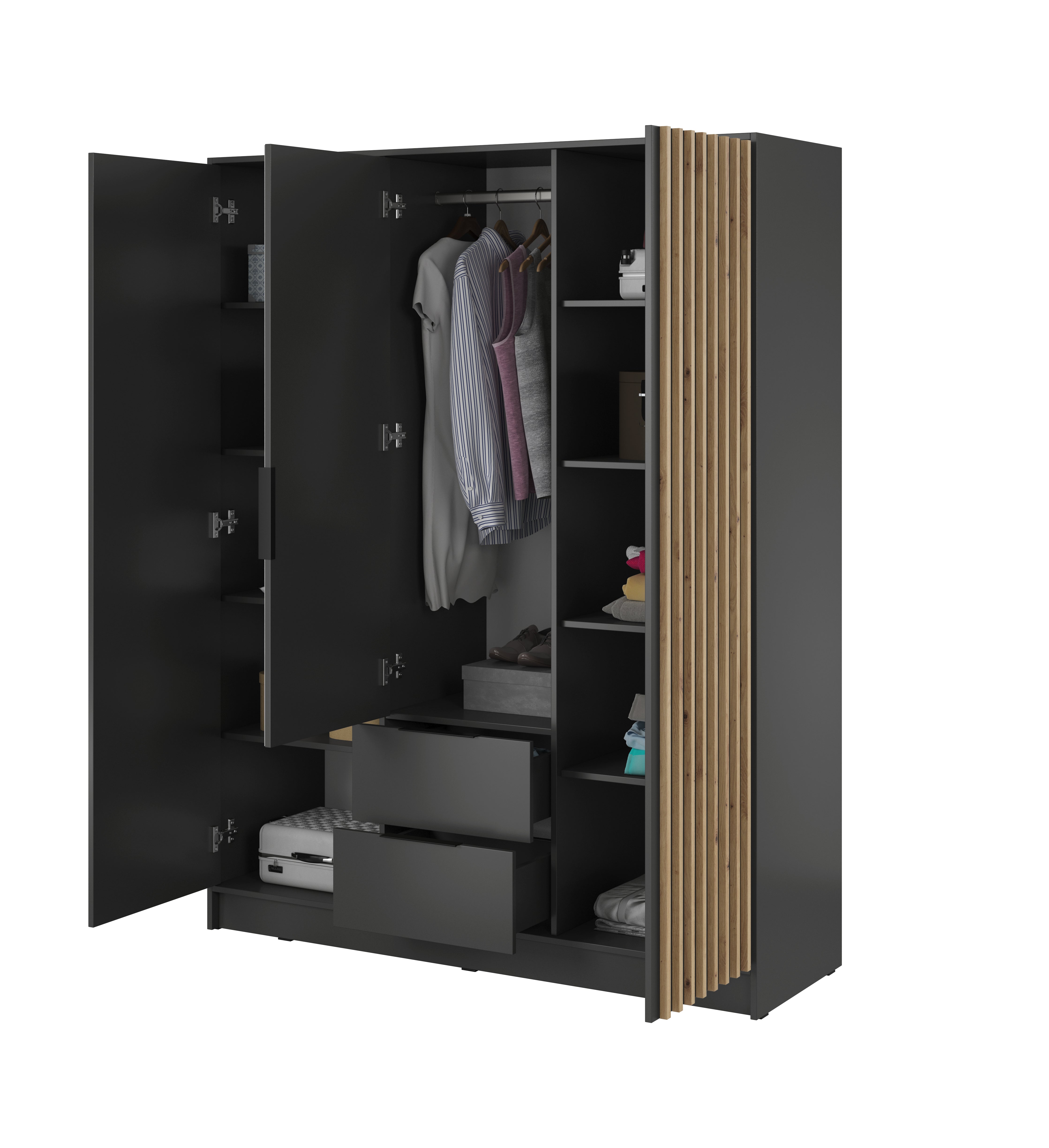 Nelly 3D Wardrobe with Mirror Graphite