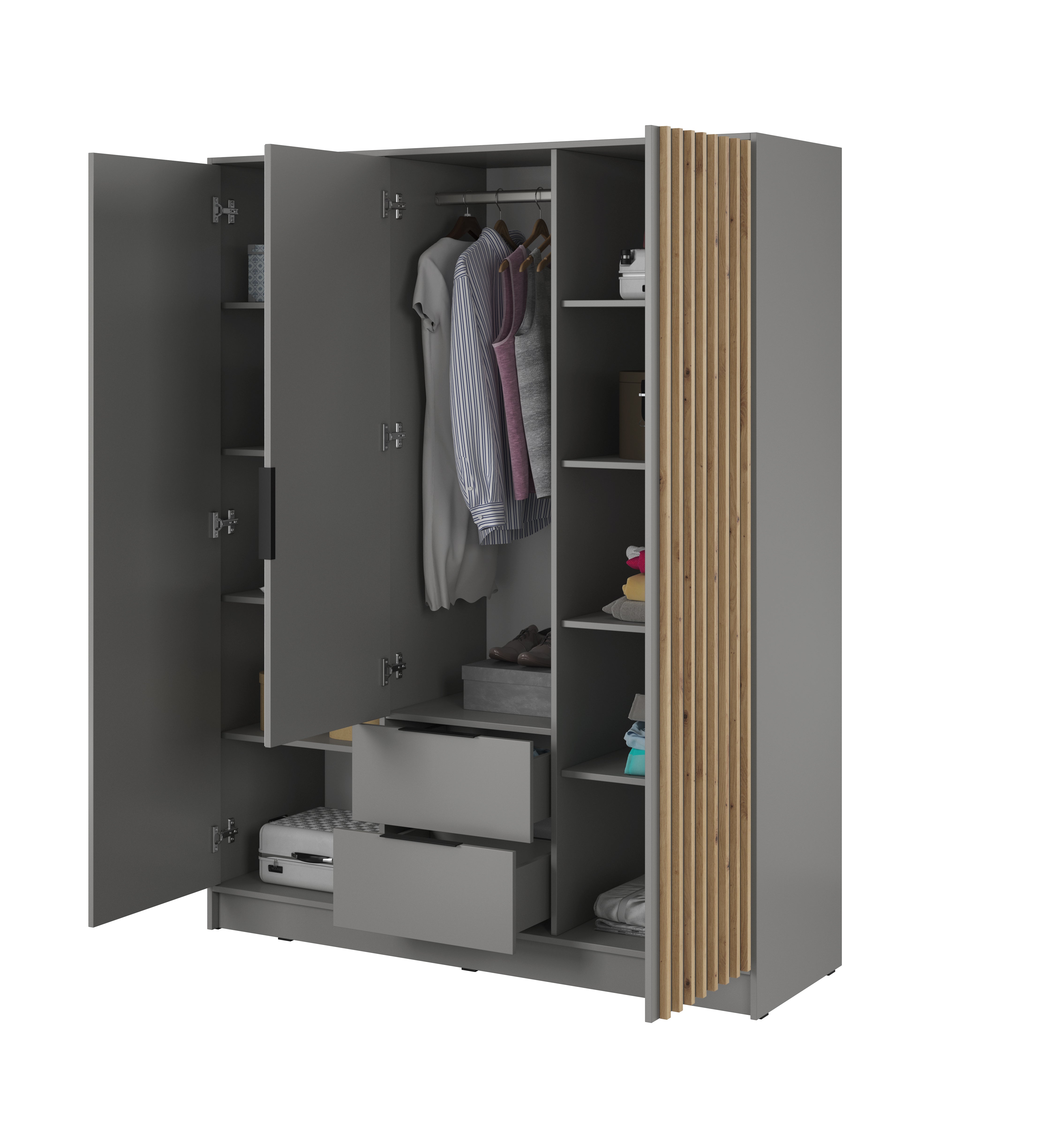 Nelly 3D Wardrobe with Mirror Grey