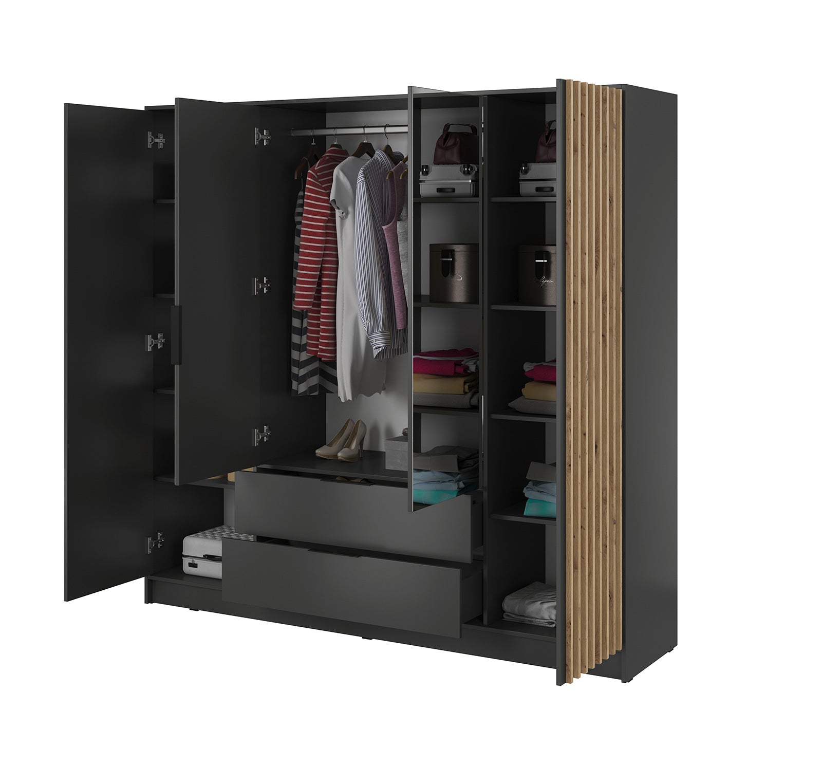 Nelly 4D Wardrobe with Mirror Graphite