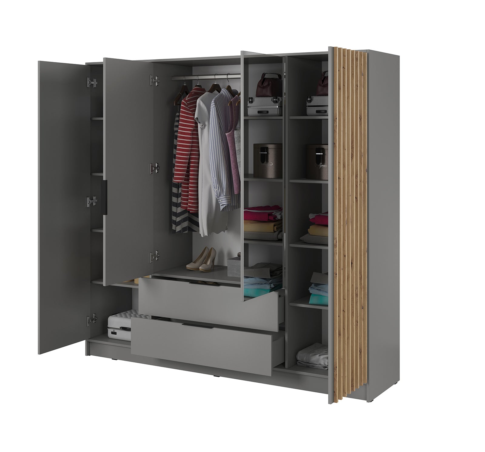 Nelly 4D Wardrobe with Mirror Grey