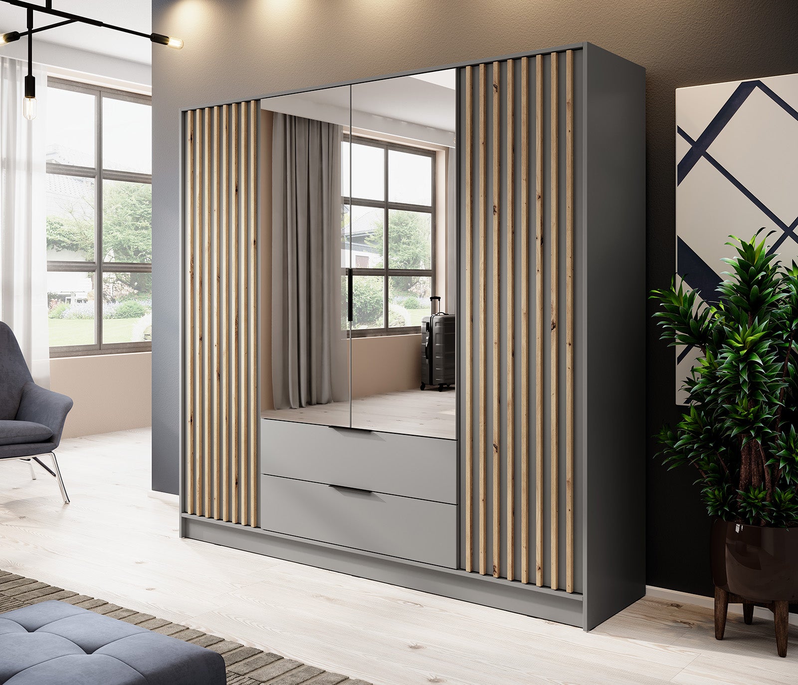 Nelly 4D Wardrobe with Mirror Grey