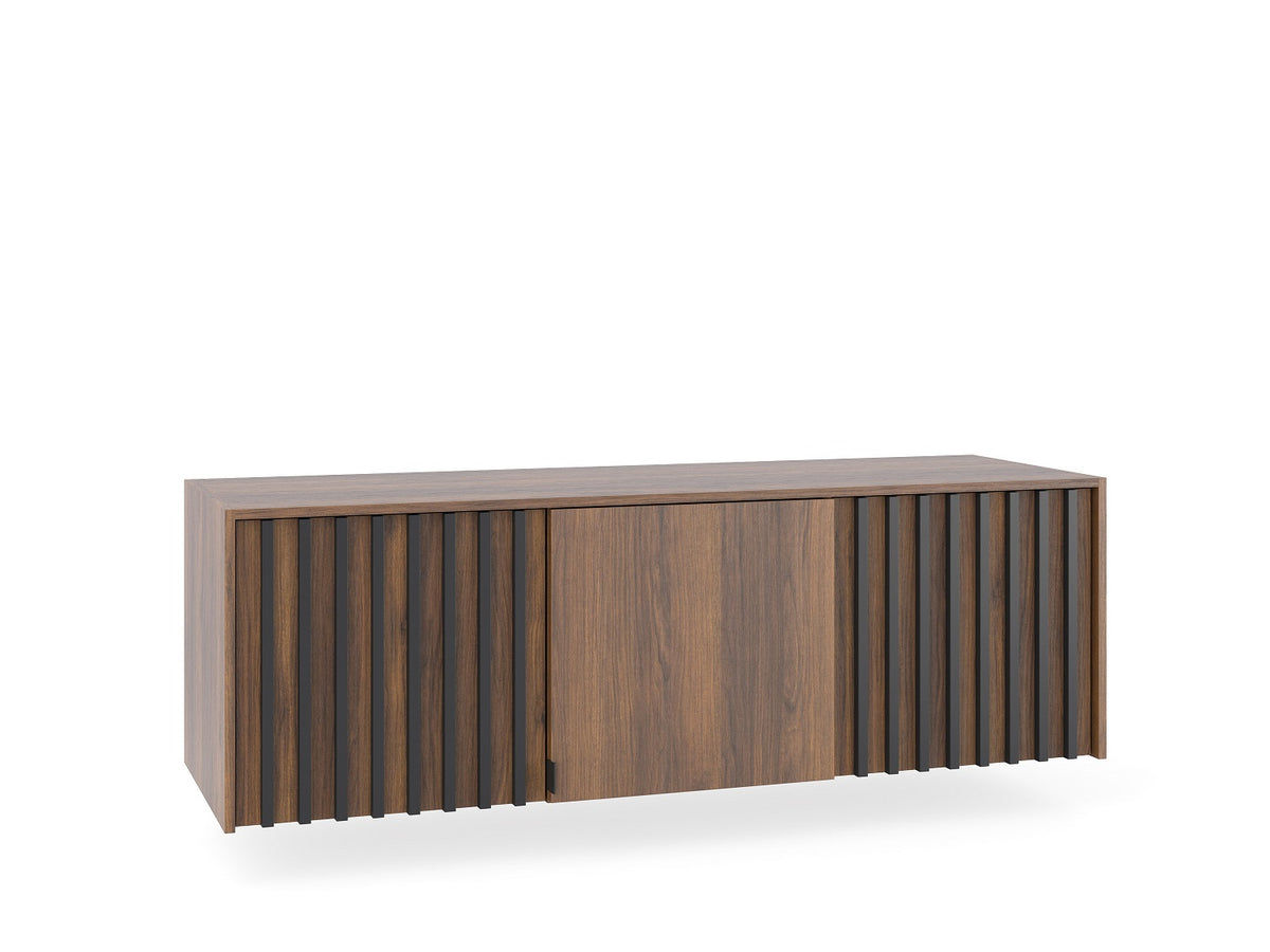 Nelly 3D Katania Walnut top extension with three doors and vertical slats on the outer fronts