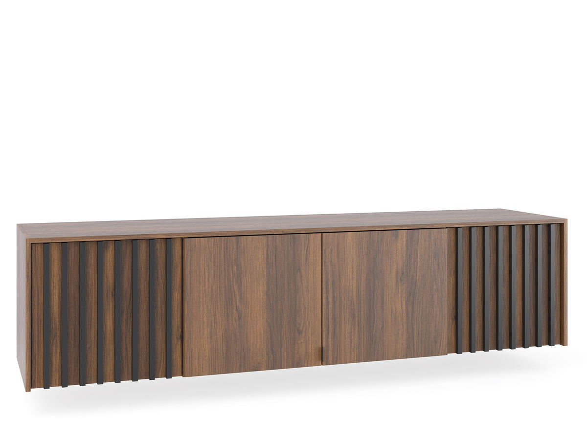 Nelly 4D Katania Walnut top extension with plain central doors and slatted outer fronts