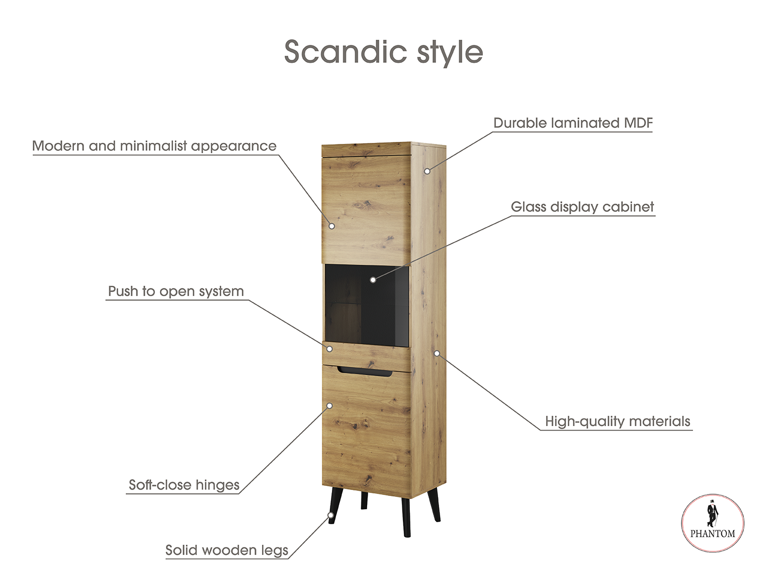 Nordi Cabinet Display Tall  Artisan Oak - Scandic style