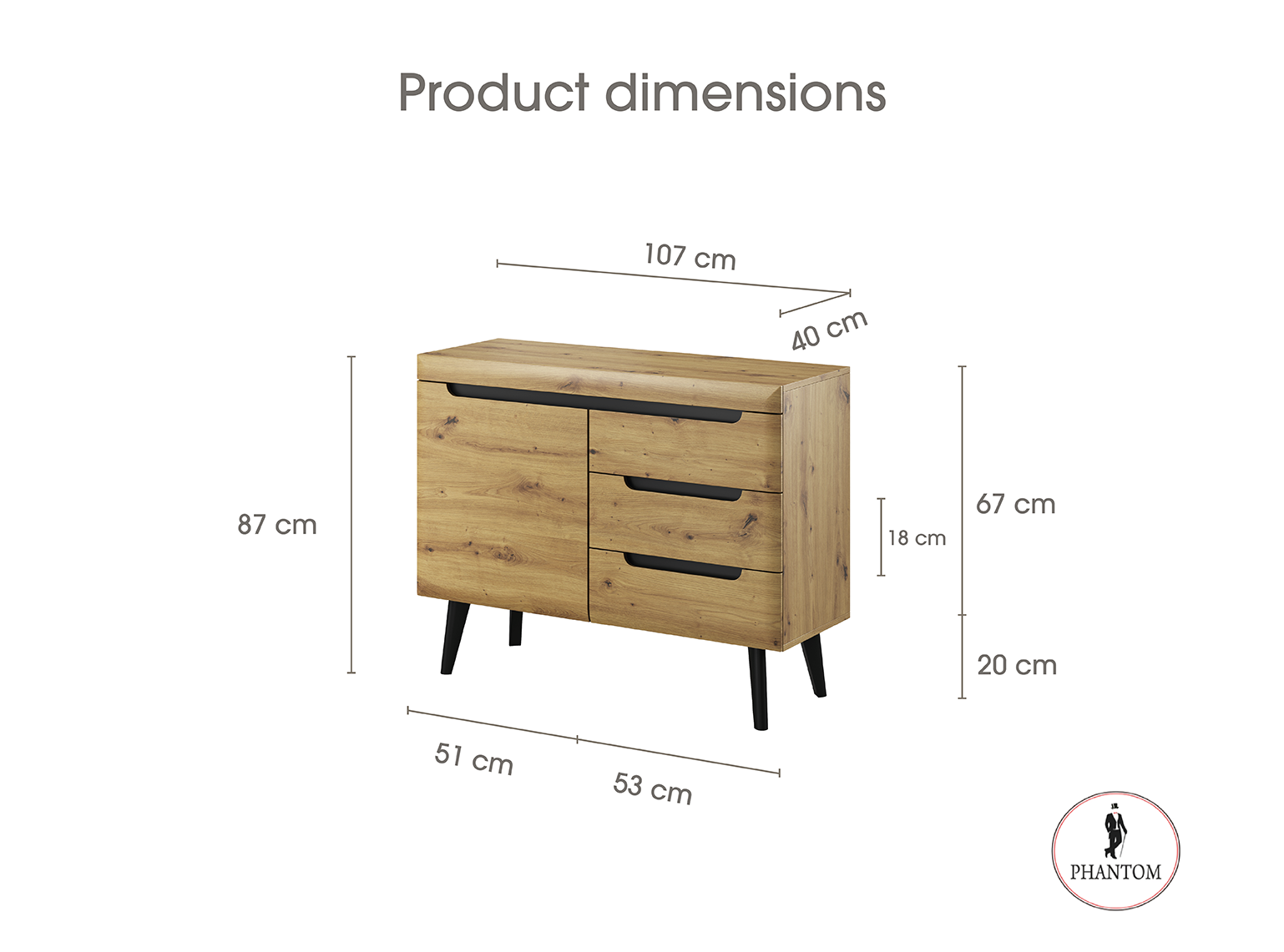 Nordi Chest of Drawers Artisan Oak - Scandic Style whit One Push to Open System Doors and Three Drawers