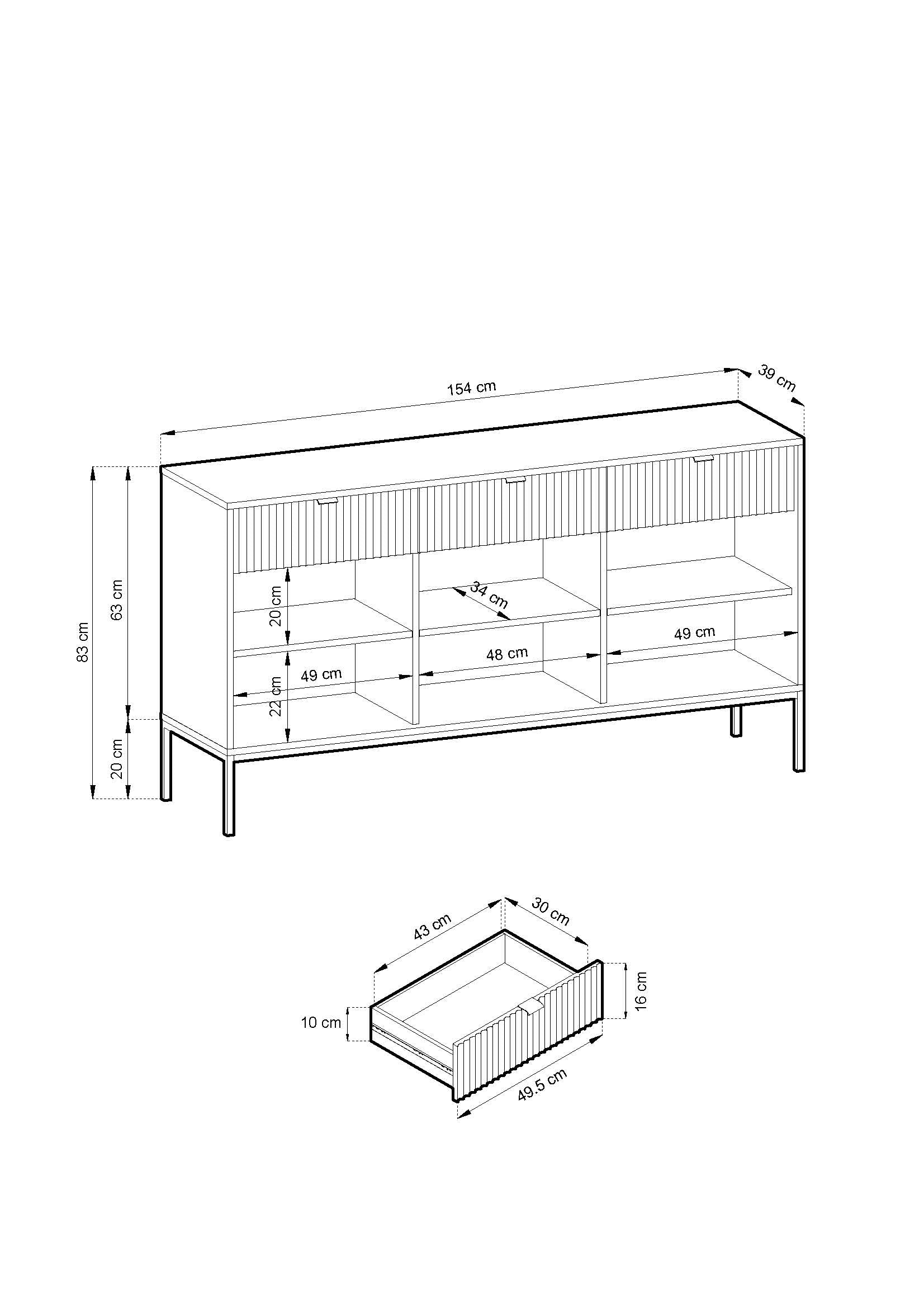 Nova Dresser Vincenz’s oak- Modern Design with Three Door and Three Drawers