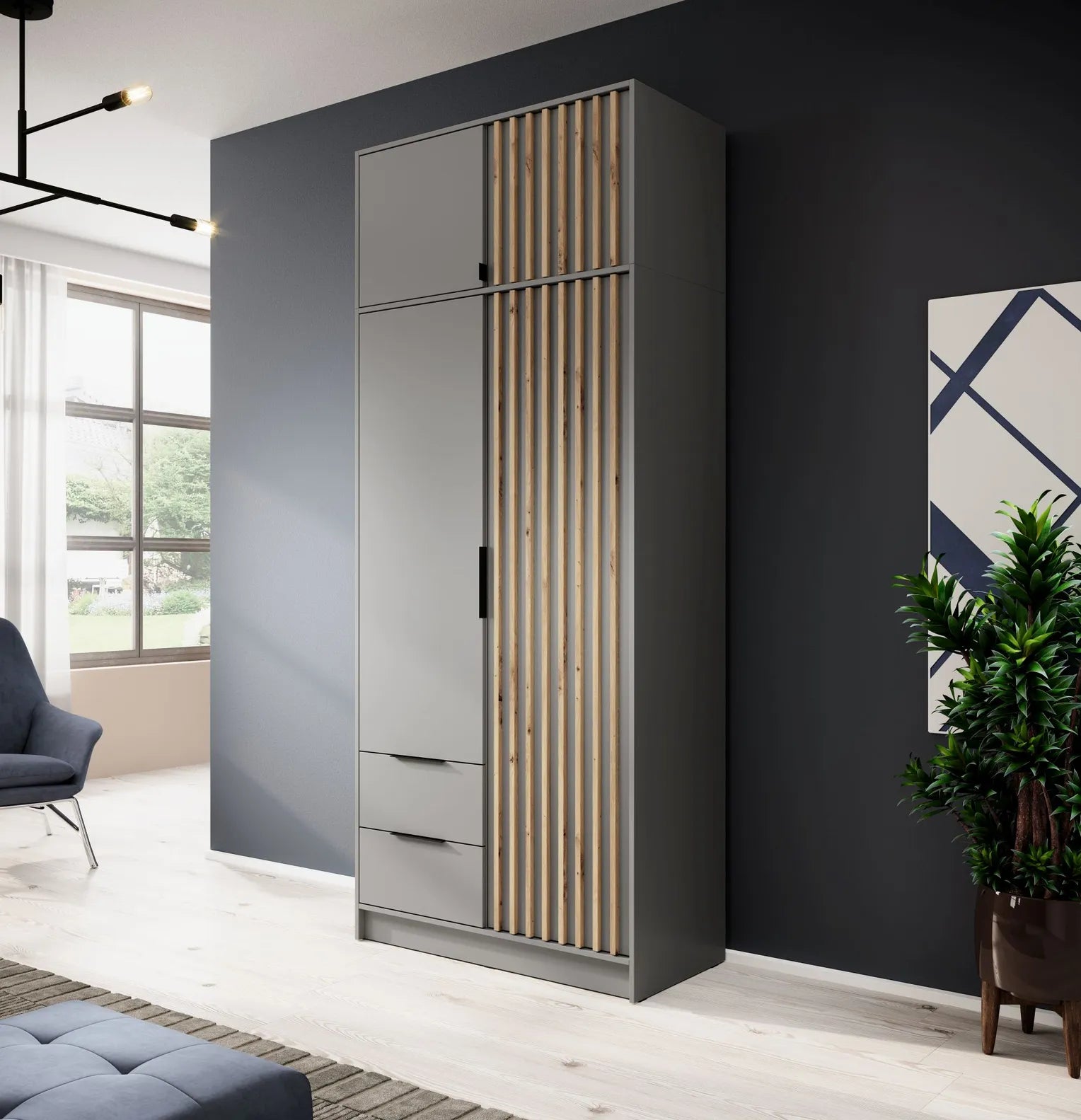 NELLY 2D WARDROBE EXTENSION GREY / ARTISAN SLATS