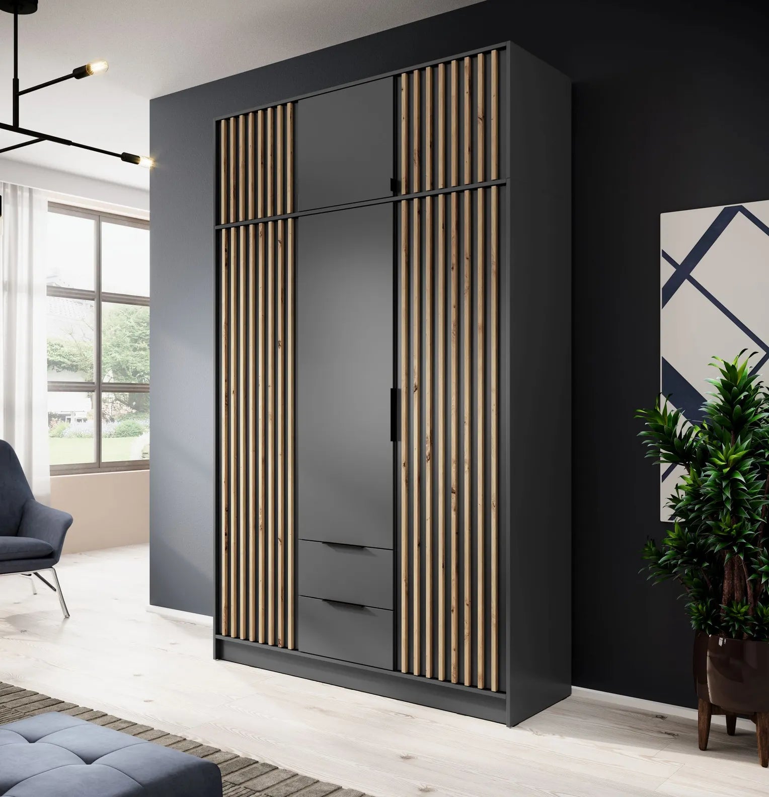 NELLY 3D WARDROBE EXTENSION GRAPHITE / ARTISAN SLATS