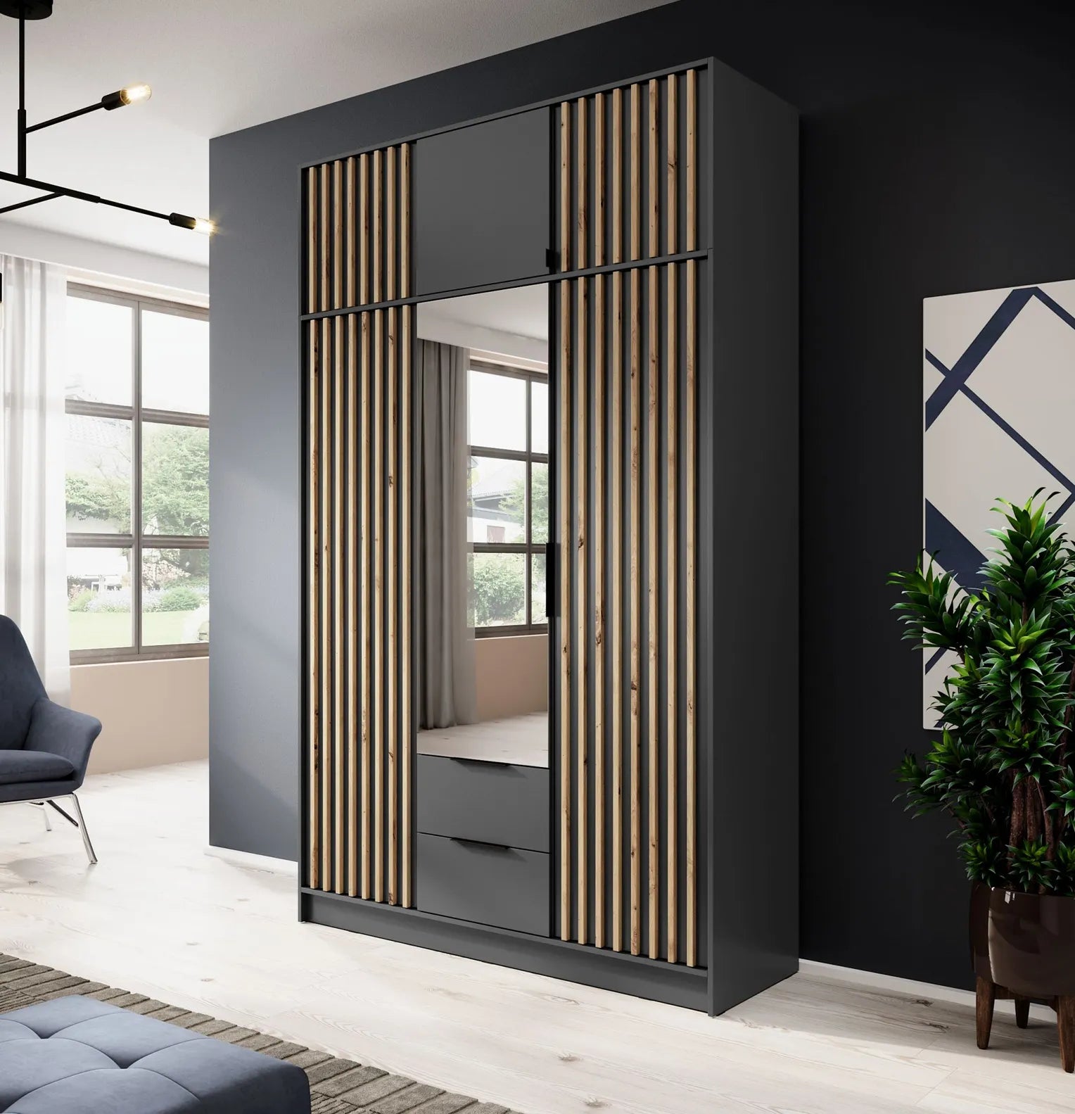 NELLY 3D WARDROBE EXTENSION GRAPHITE / ARTISAN SLATS