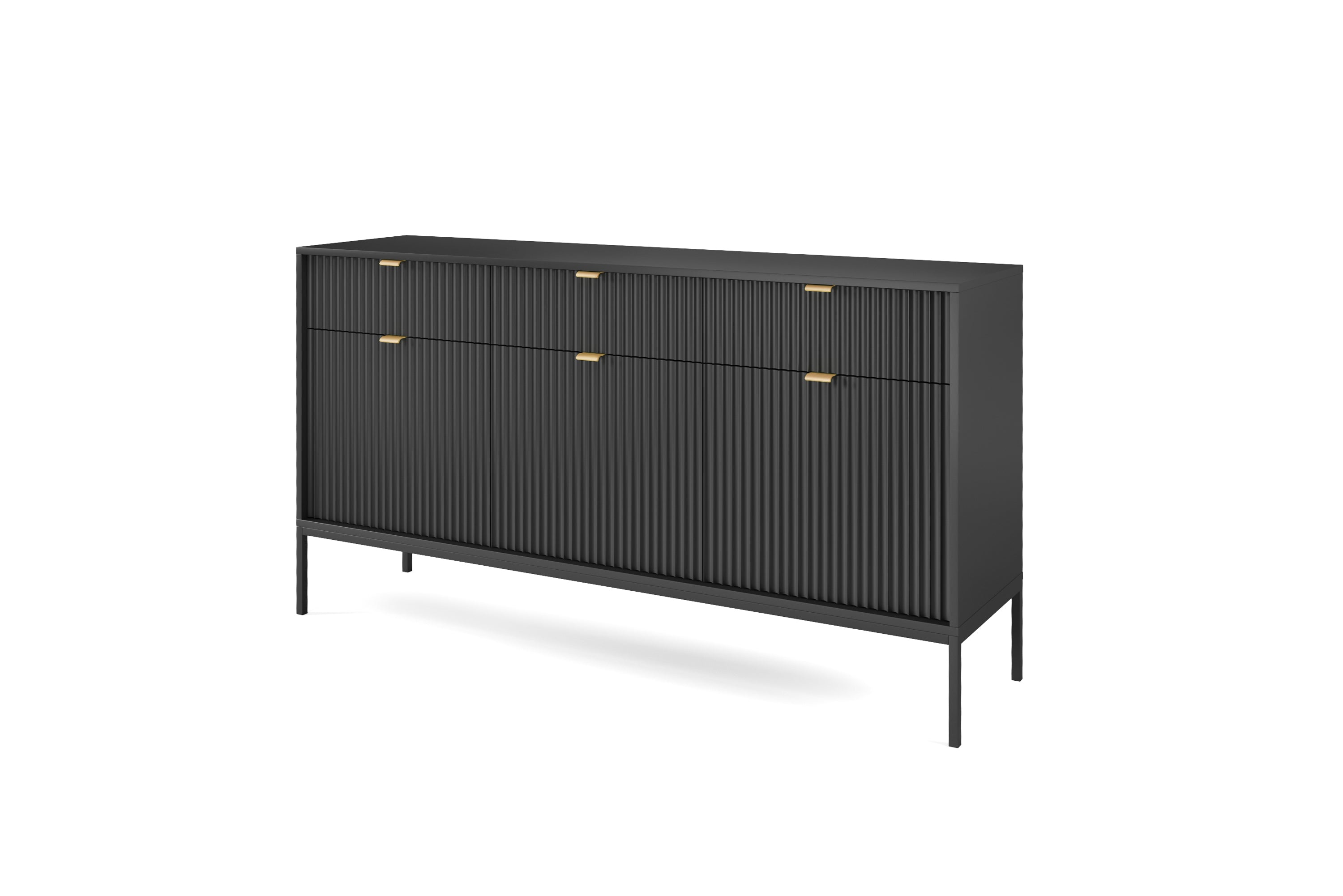 Nova Dresser Black - Modern Design with Three Push to Open Door and Three Drawers