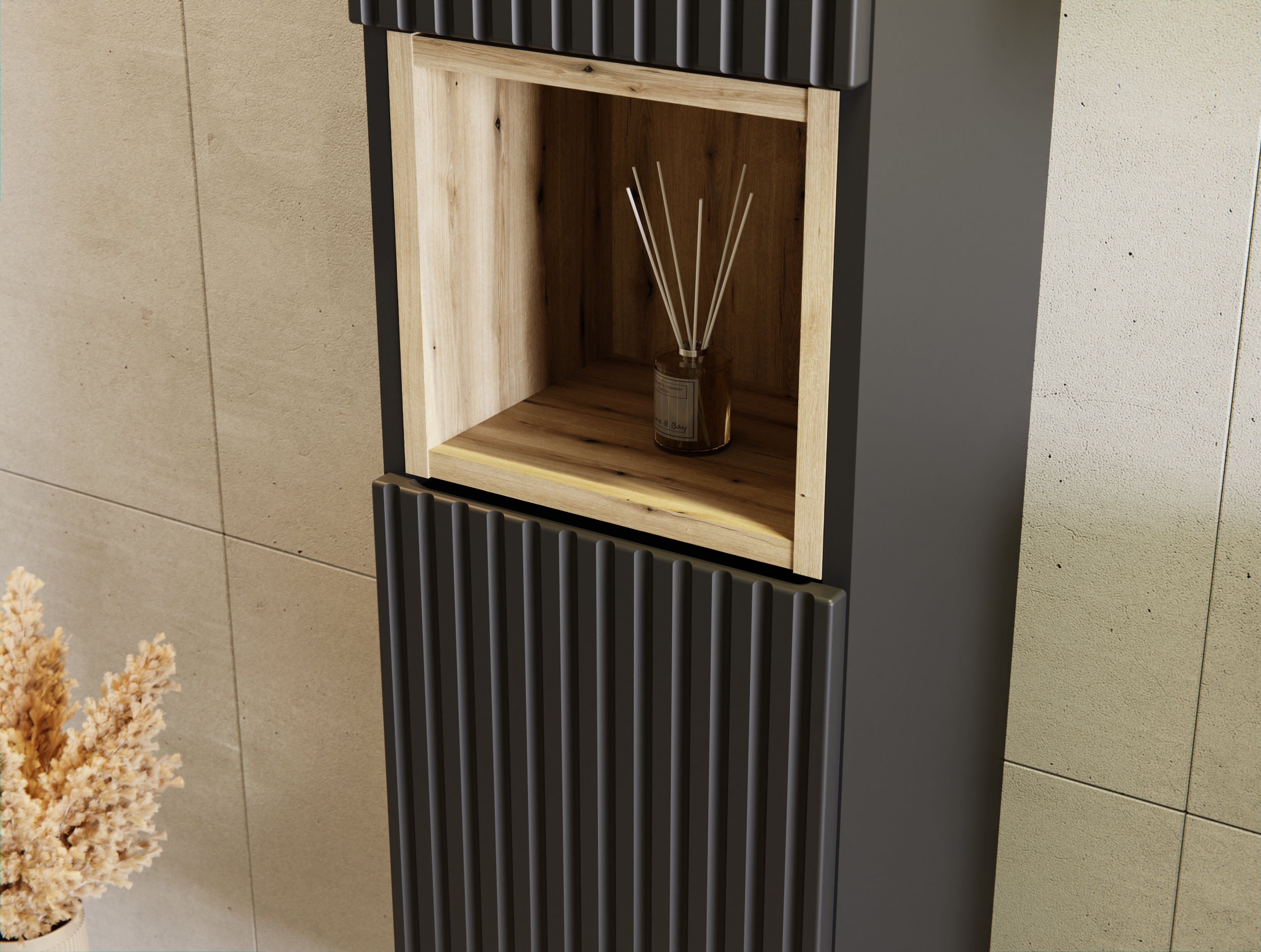 Nova Black Tall Cabinet 2 Doors – Black Matt, 30 cm