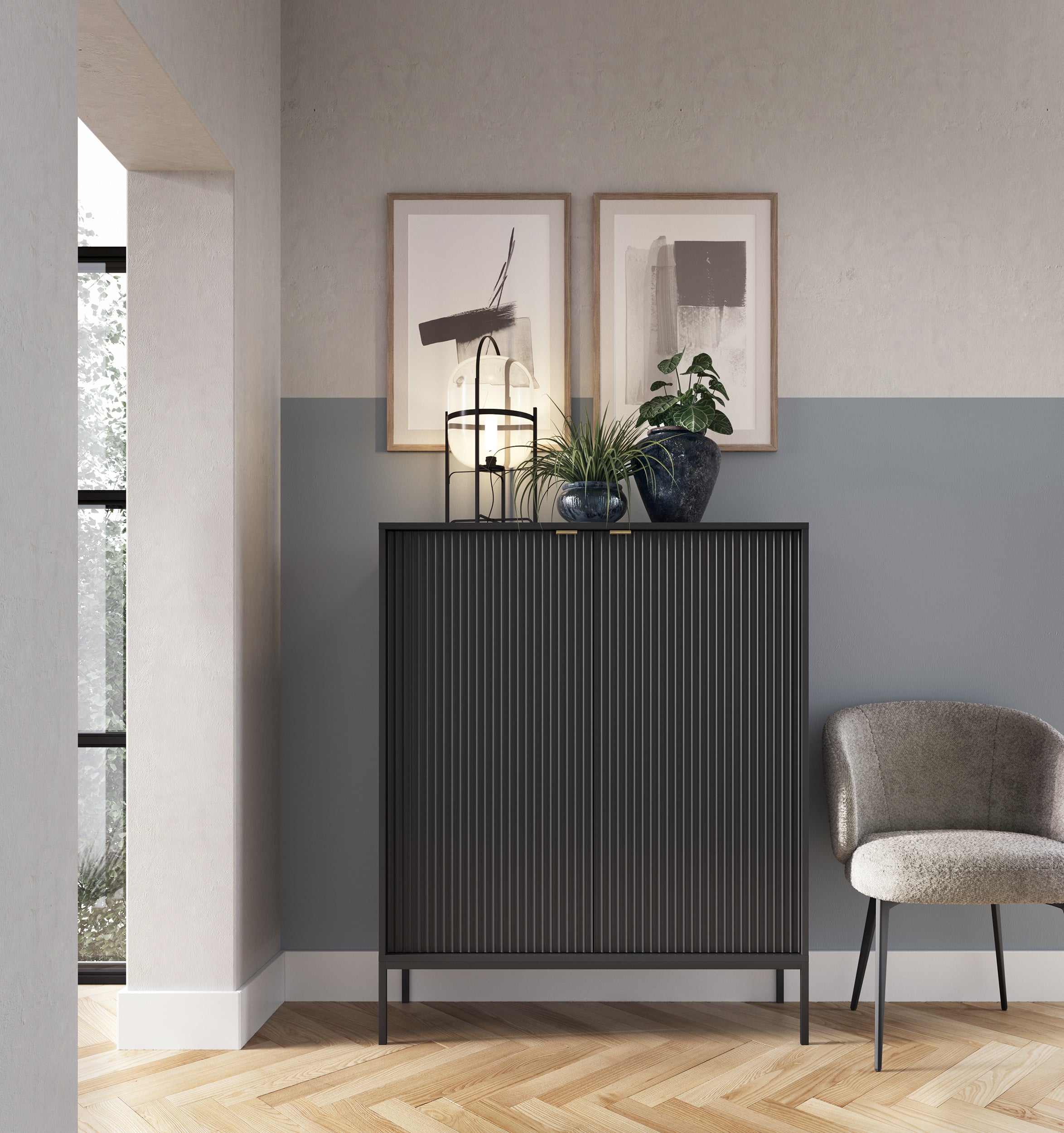 Nova Dresser Black - Modern Design with Two Push to Open Door