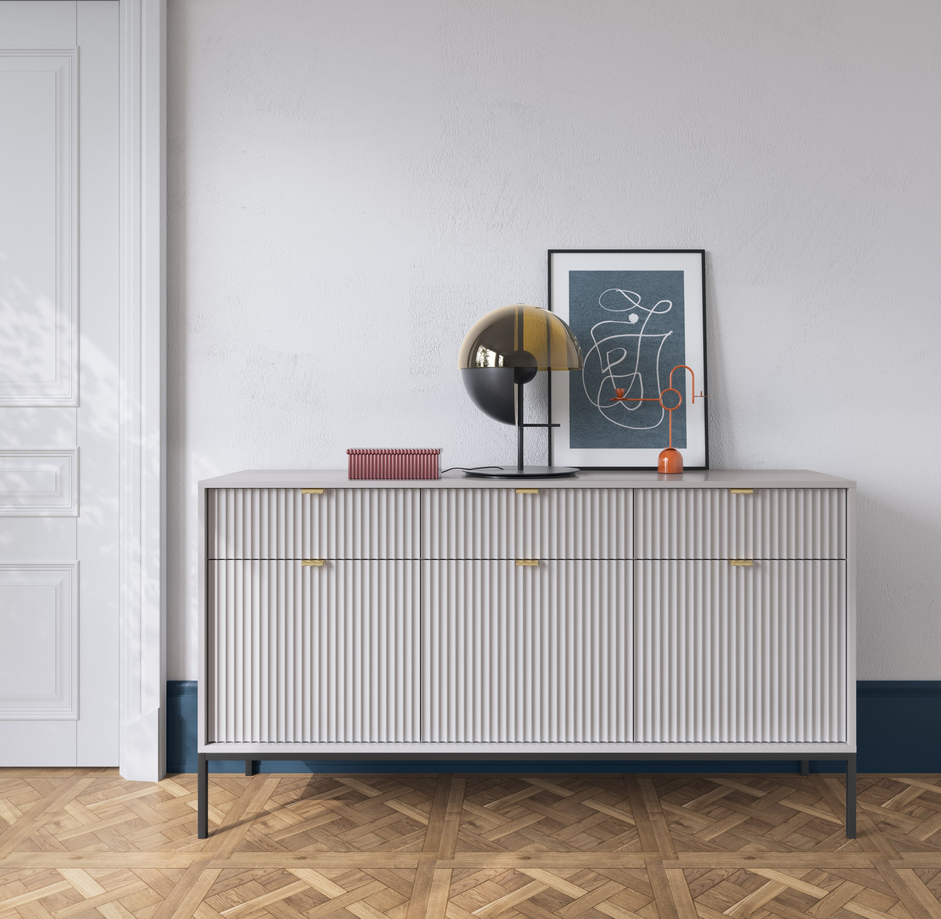 Nova Dresser Gray - Modern Design with Three Push to Open Door and Three Drawers