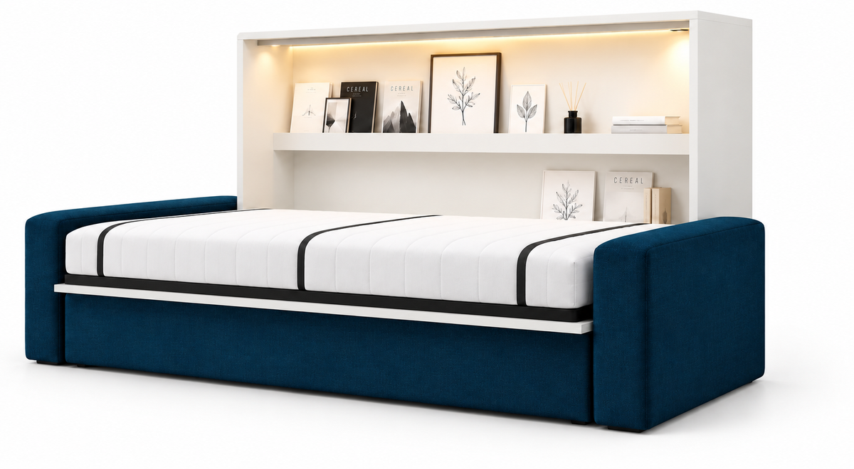 Genius Comfort Horizontal Murphy Bed with Sofa 120x200 cm – White Matt