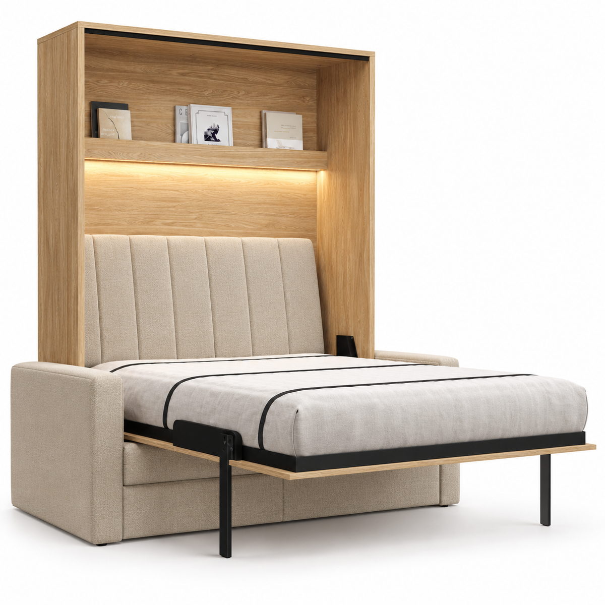 Customizable Genius Comfort Murphy Bed with Sofa 140 x 200 cm – Oiled Oak