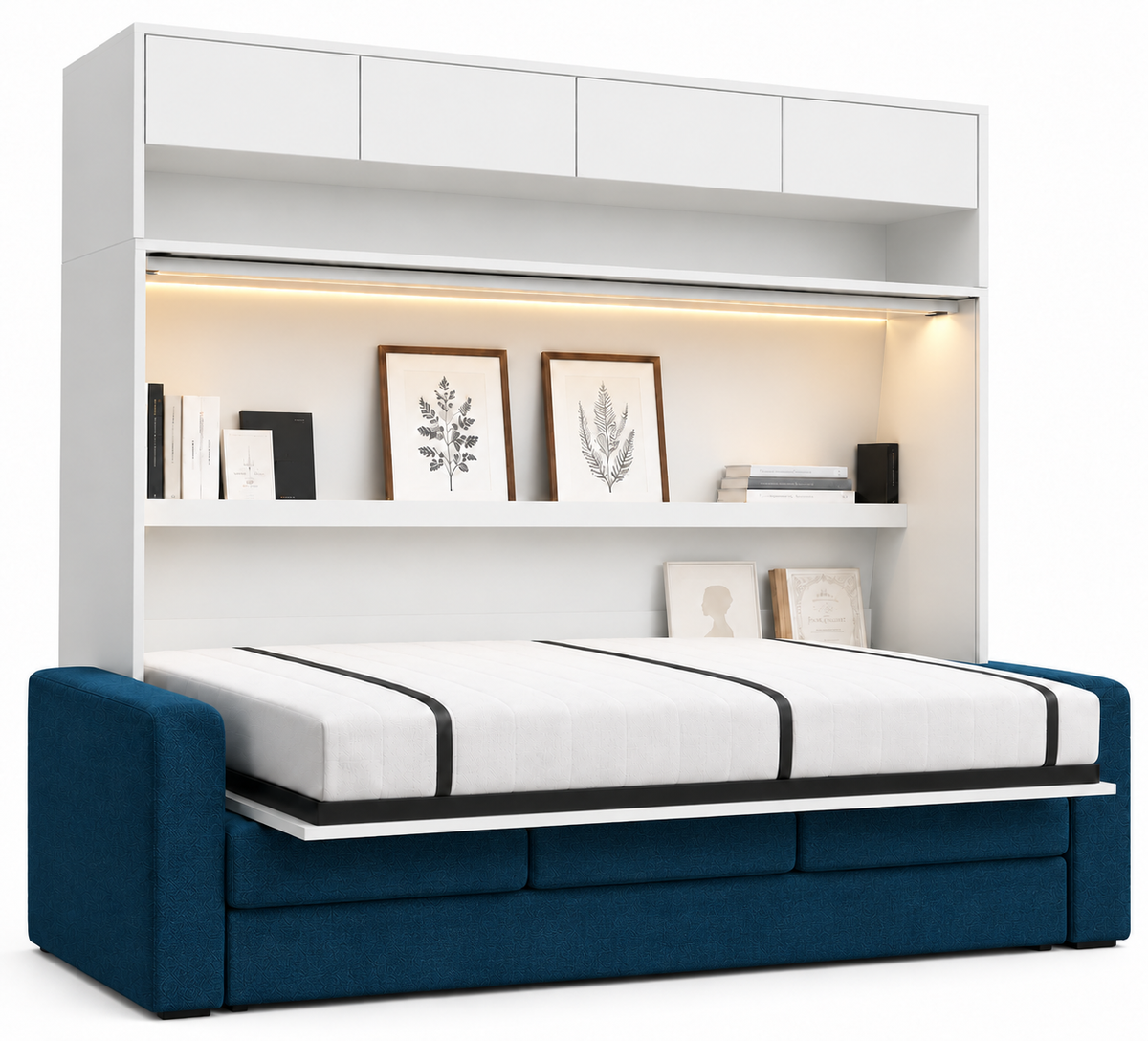 Genius Comfort Horizontal Murphy Bed with Sofa 120x200 cm – White Matt