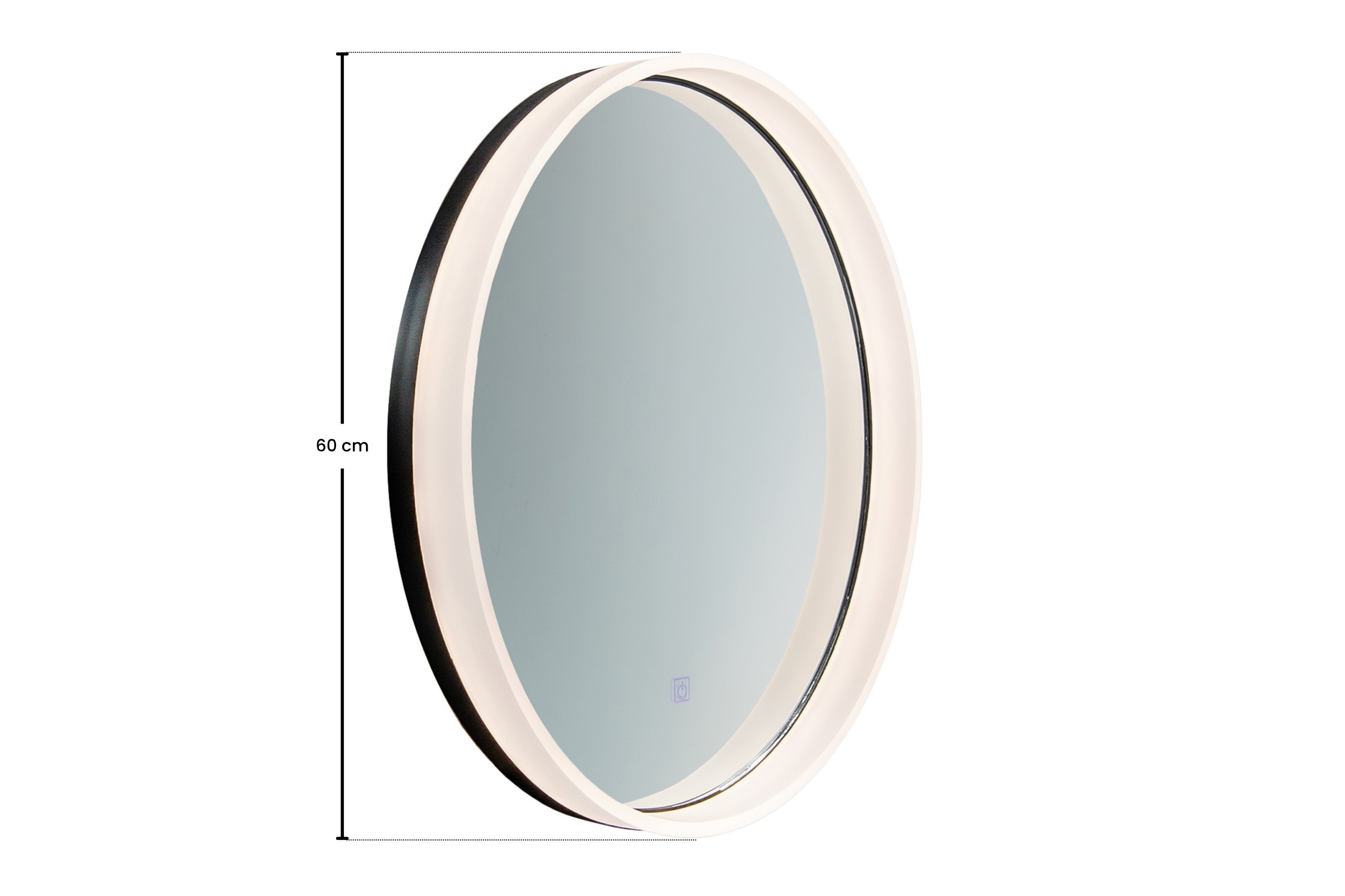 Orion LU LED 60 – Round LED Bathroom Mirror with Black Frame & Acrylic Light Ring, 60 cm