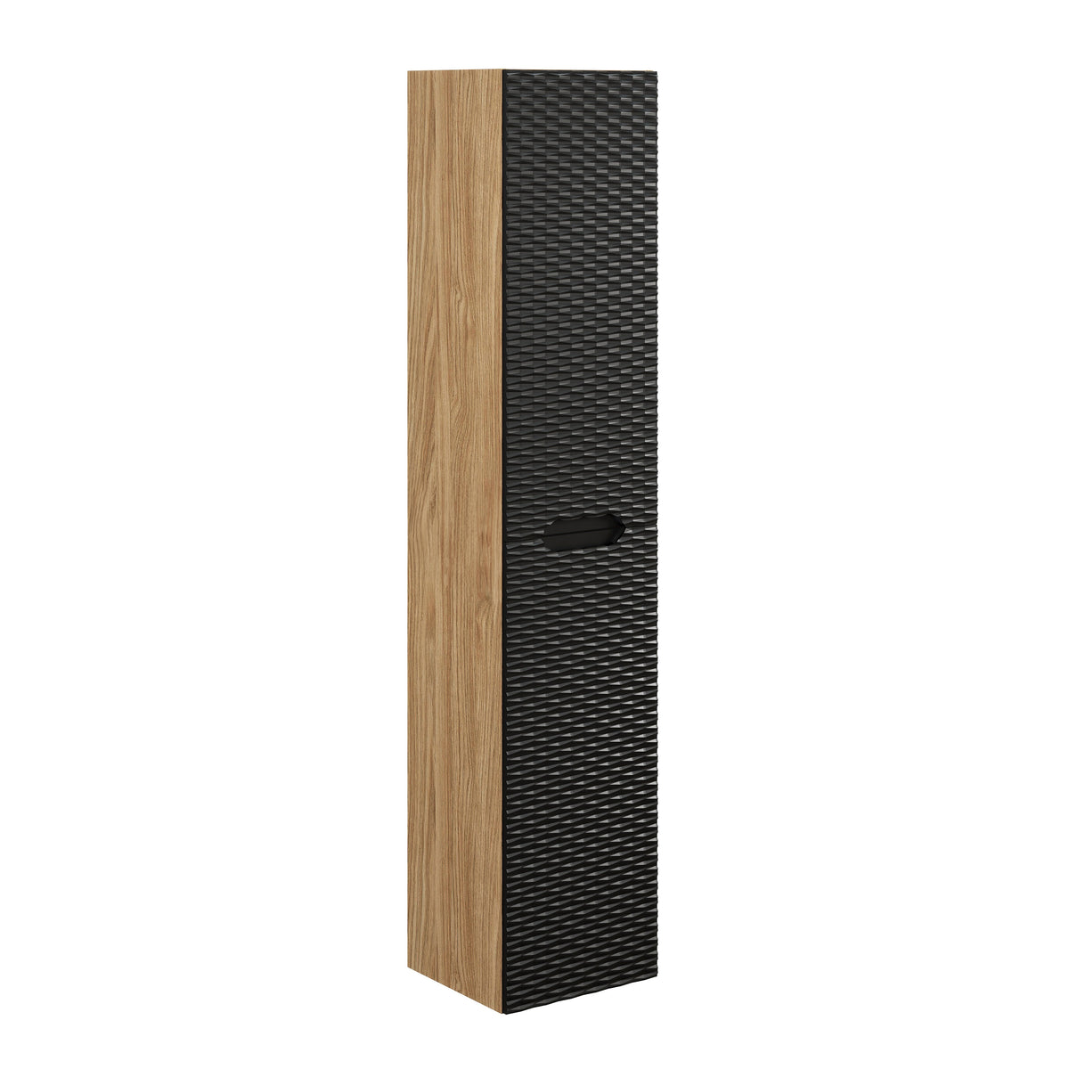 Ocean Tall Cabinet 2-Door – Black Matt / Oiled Oak, 35 cm