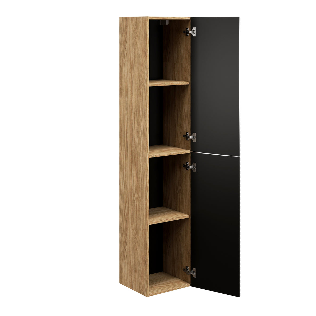 Ocean Tall Cabinet 2-Door – Black Matt / Oiled Oak, 35 cm